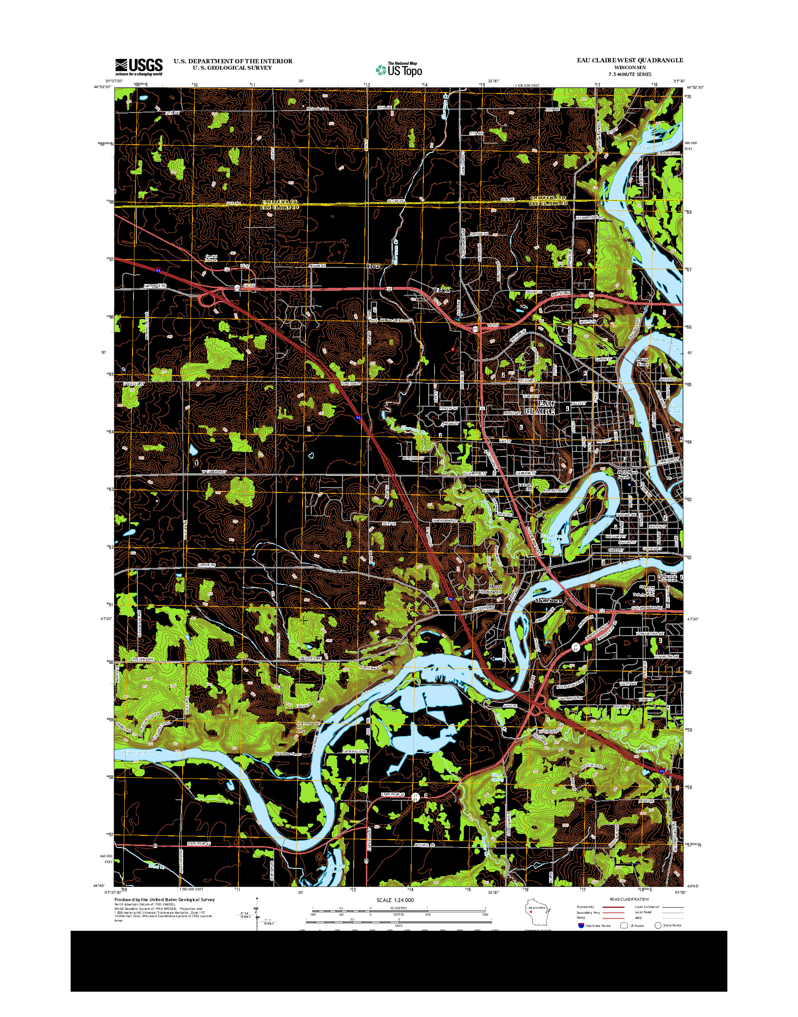 USGS US TOPO 7.5-MINUTE MAP FOR EAU CLAIRE WEST, WI 2013