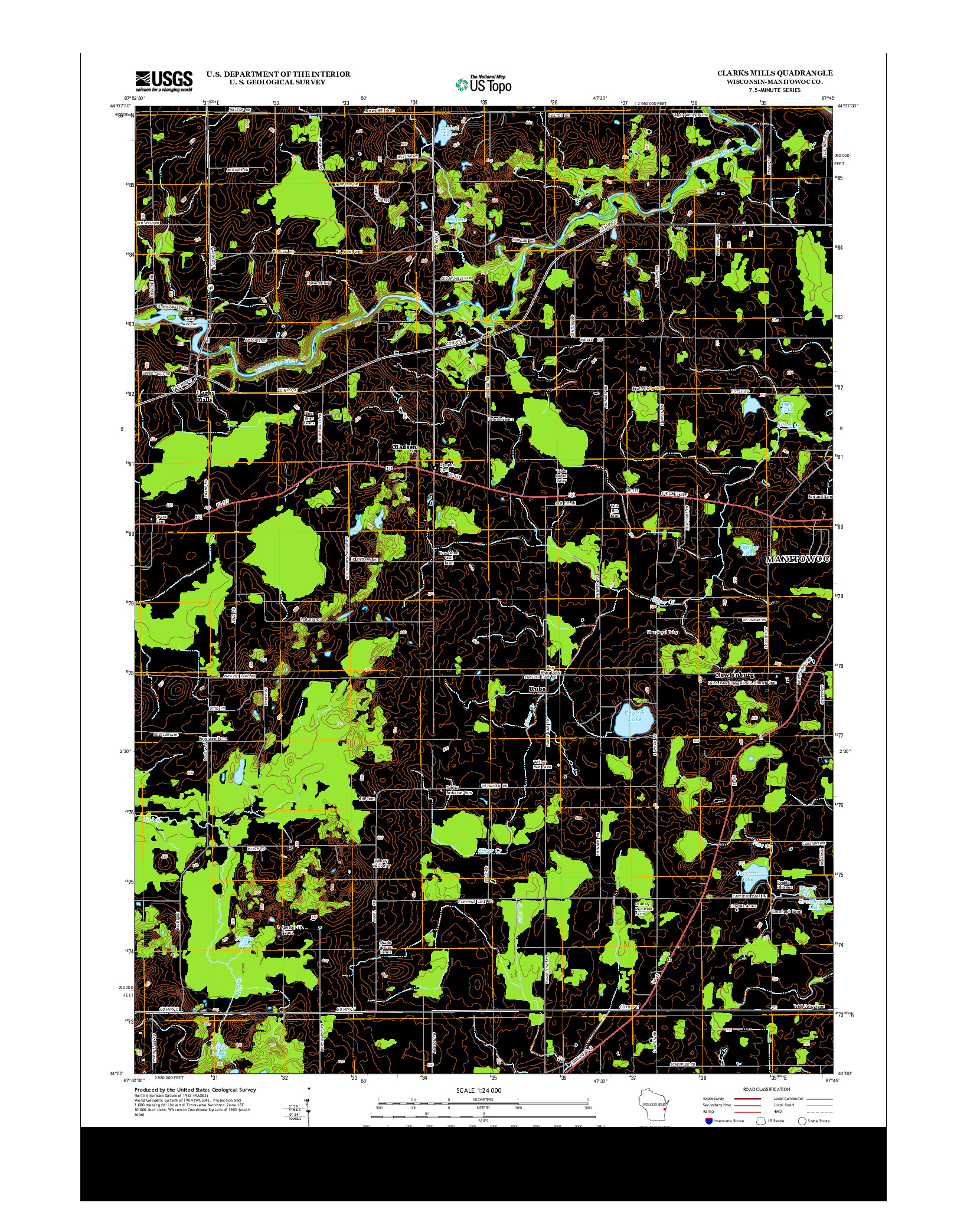 USGS US TOPO 7.5-MINUTE MAP FOR CLARKS MILLS, WI 2013
