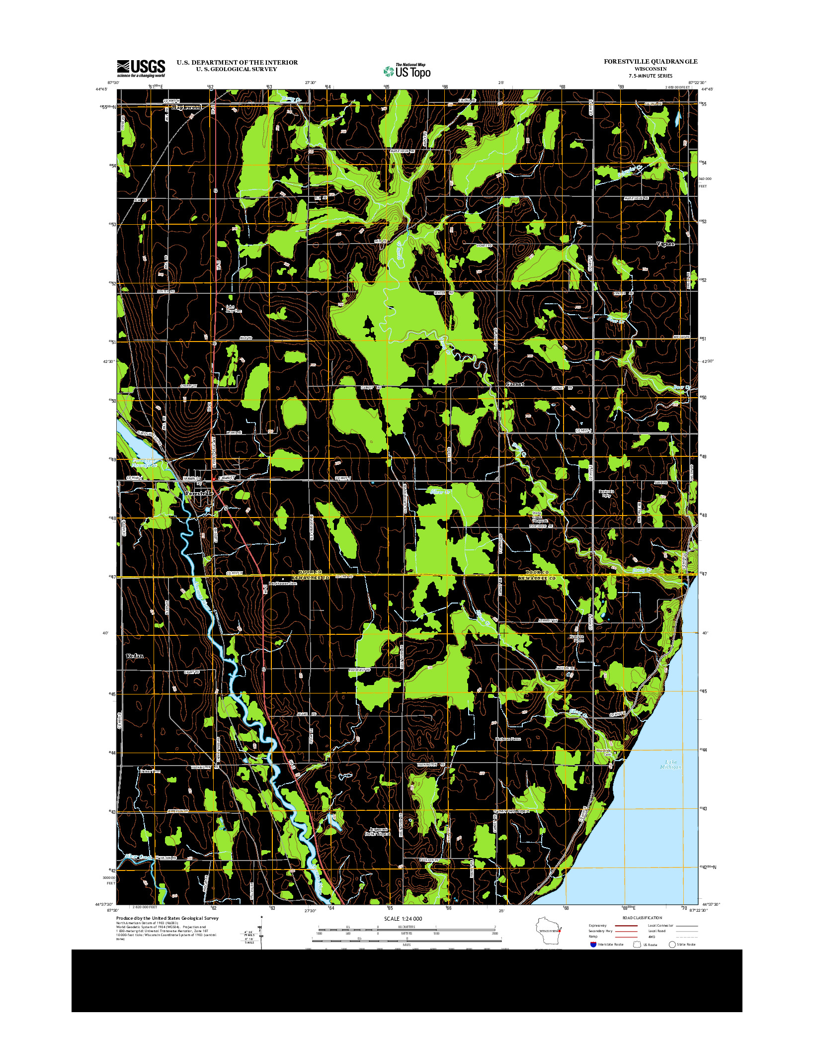 USGS US TOPO 7.5-MINUTE MAP FOR FORESTVILLE, WI 2013