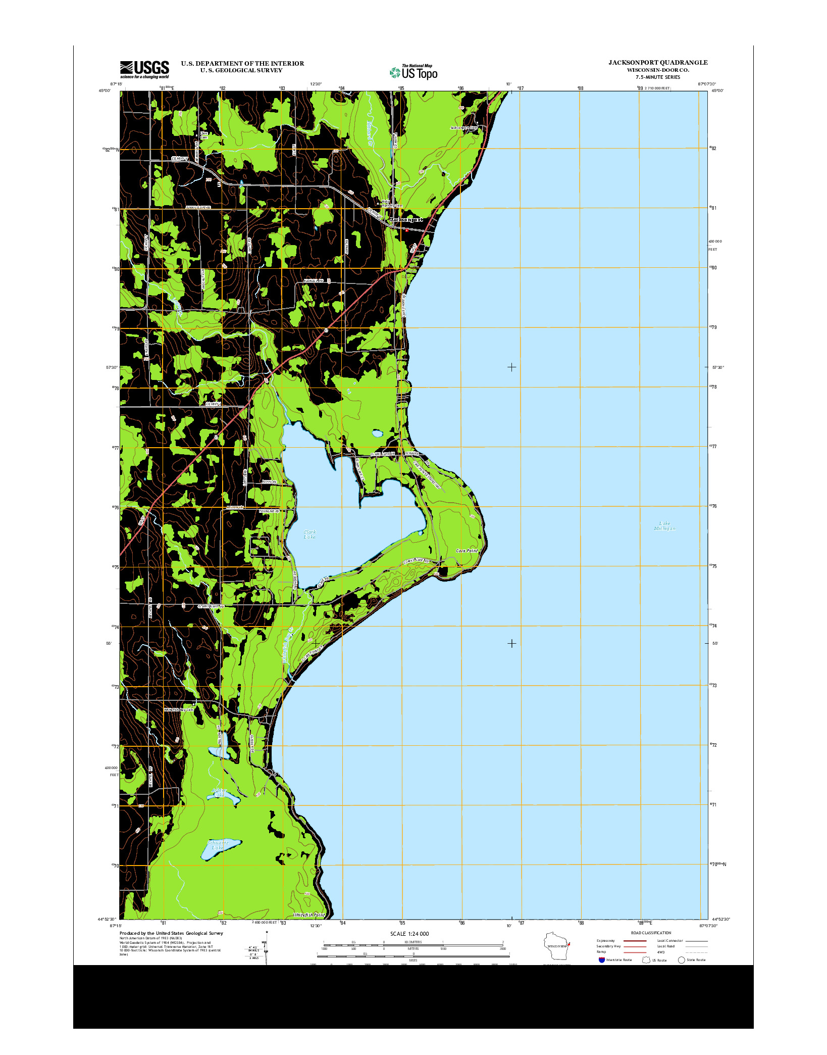 USGS US TOPO 7.5-MINUTE MAP FOR JACKSONPORT, WI 2013
