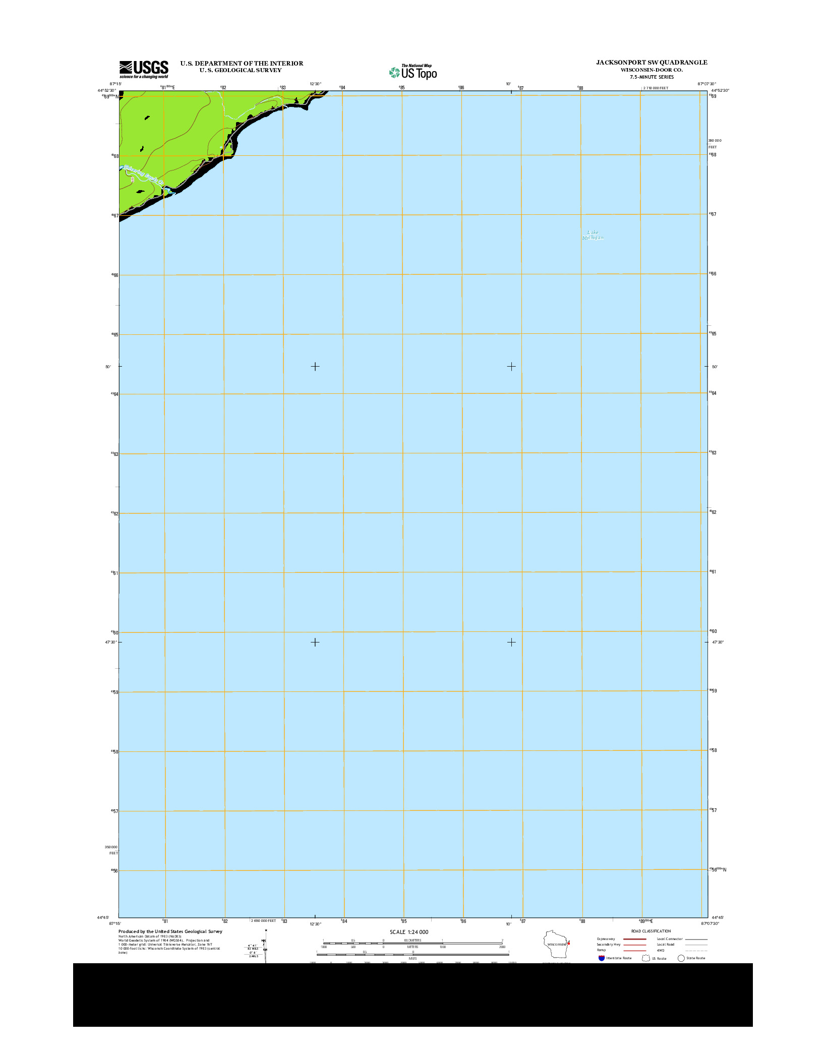 USGS US TOPO 7.5-MINUTE MAP FOR JACKSONPORT SW, WI 2013