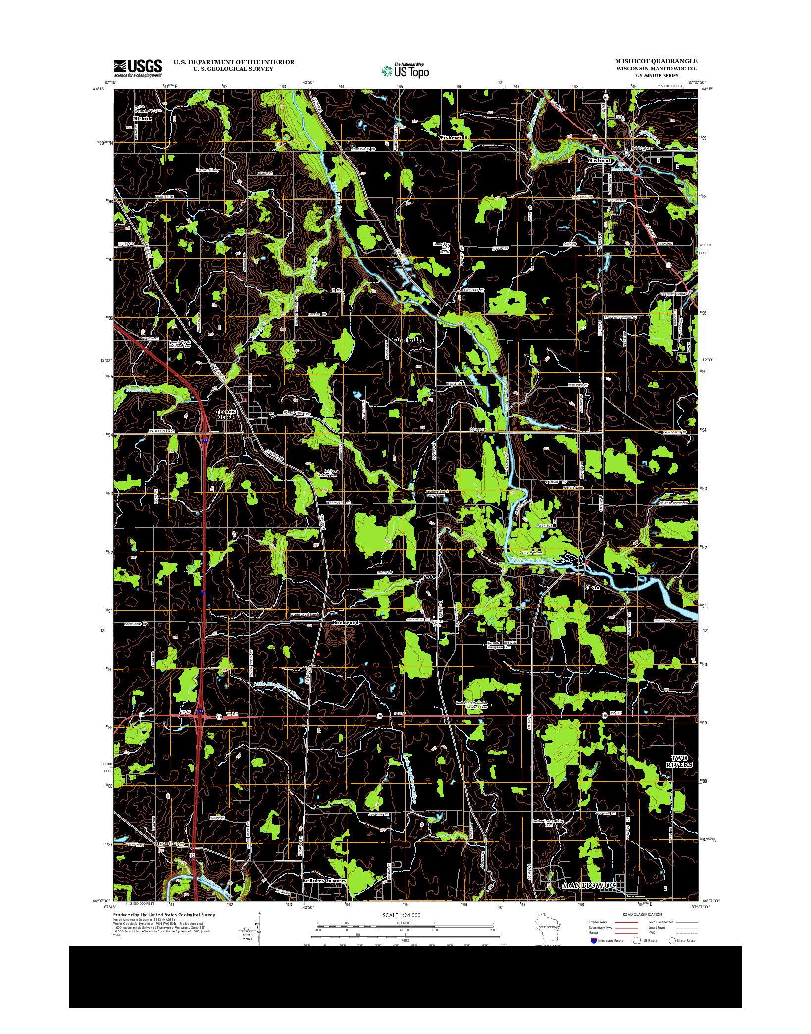 USGS US TOPO 7.5-MINUTE MAP FOR MISHICOT, WI 2013