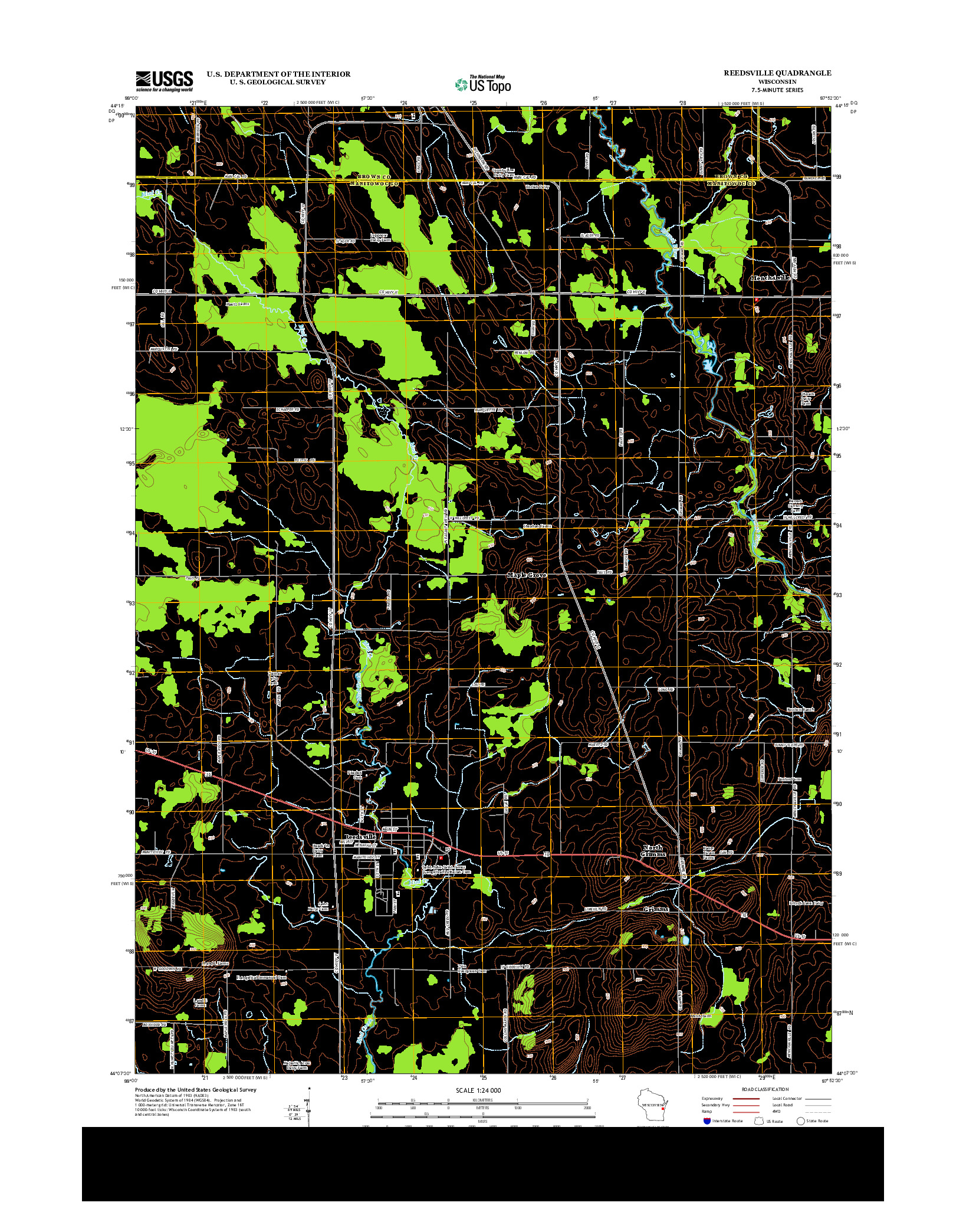USGS US TOPO 7.5-MINUTE MAP FOR REEDSVILLE, WI 2013