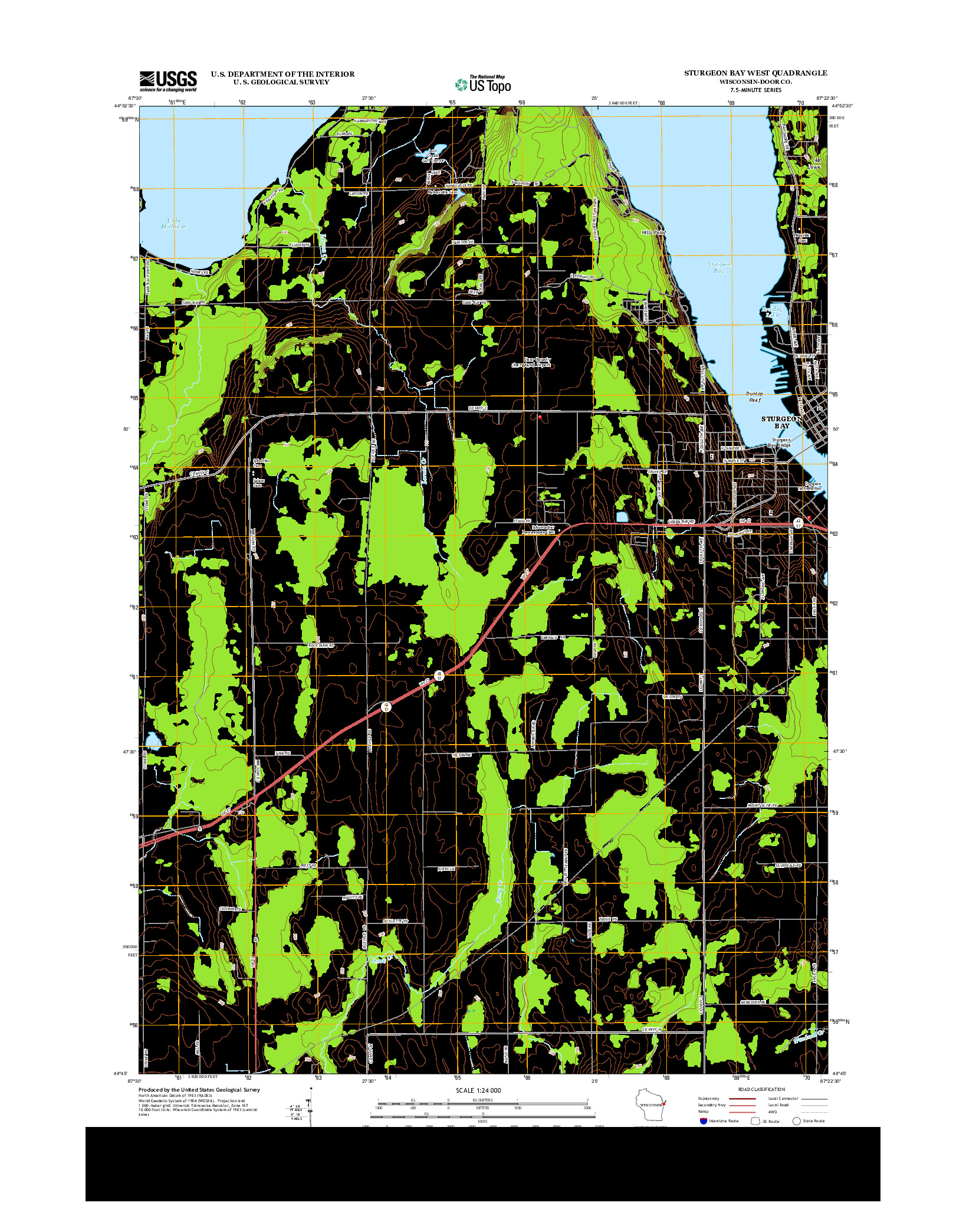 USGS US TOPO 7.5-MINUTE MAP FOR STURGEON BAY WEST, WI 2013