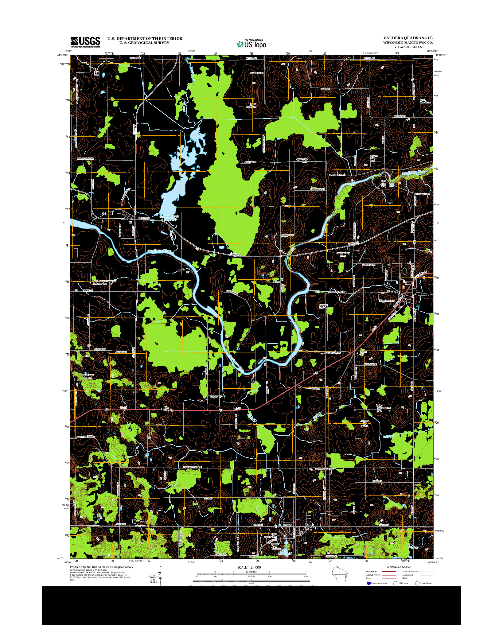 USGS US TOPO 7.5-MINUTE MAP FOR VALDERS, WI 2013