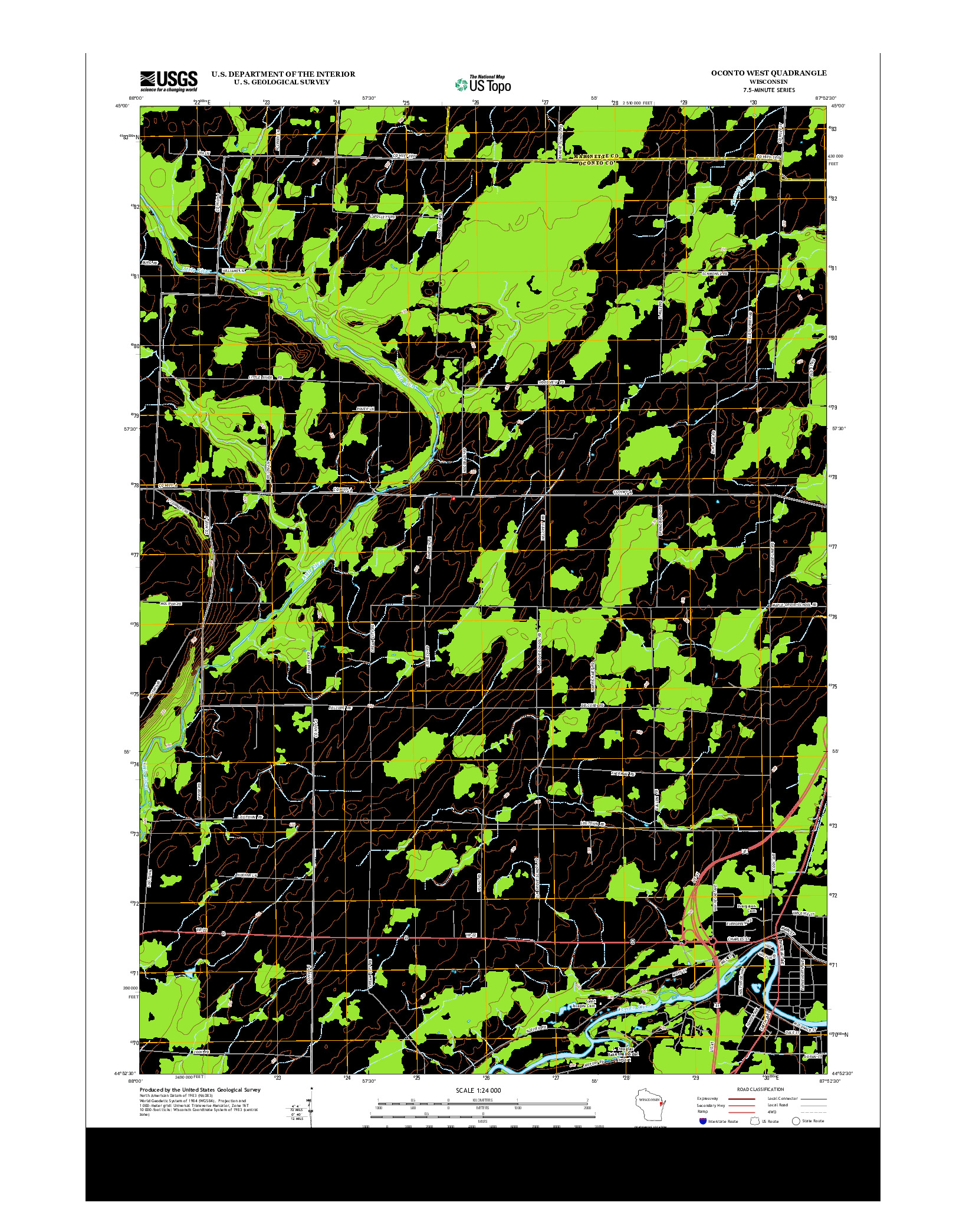 USGS US TOPO 7.5-MINUTE MAP FOR OCONTO WEST, WI 2013