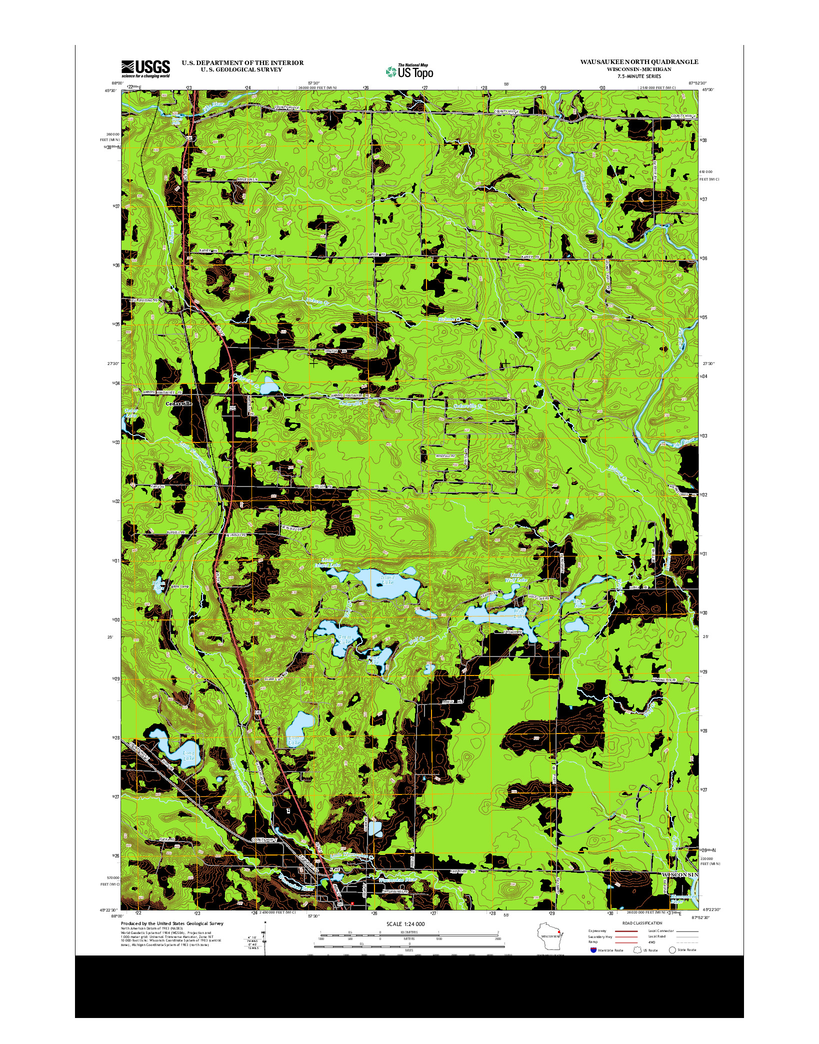 USGS US TOPO 7.5-MINUTE MAP FOR WAUSAUKEE NORTH, WI-MI 2013