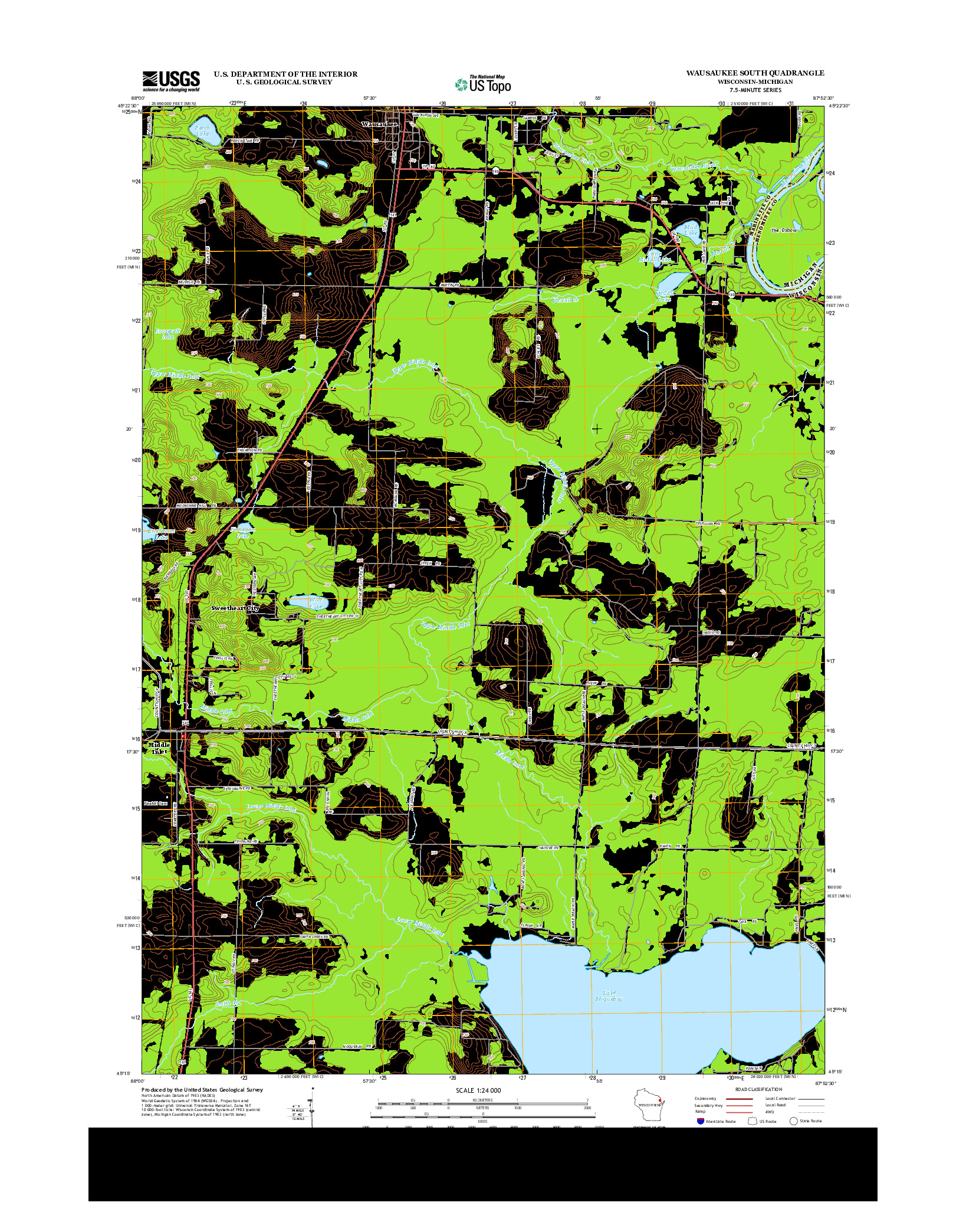 USGS US TOPO 7.5-MINUTE MAP FOR WAUSAUKEE SOUTH, WI-MI 2013