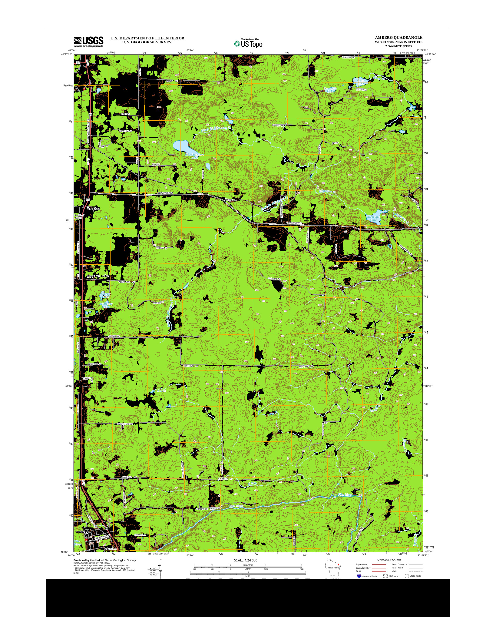 USGS US TOPO 7.5-MINUTE MAP FOR AMBERG, WI 2013