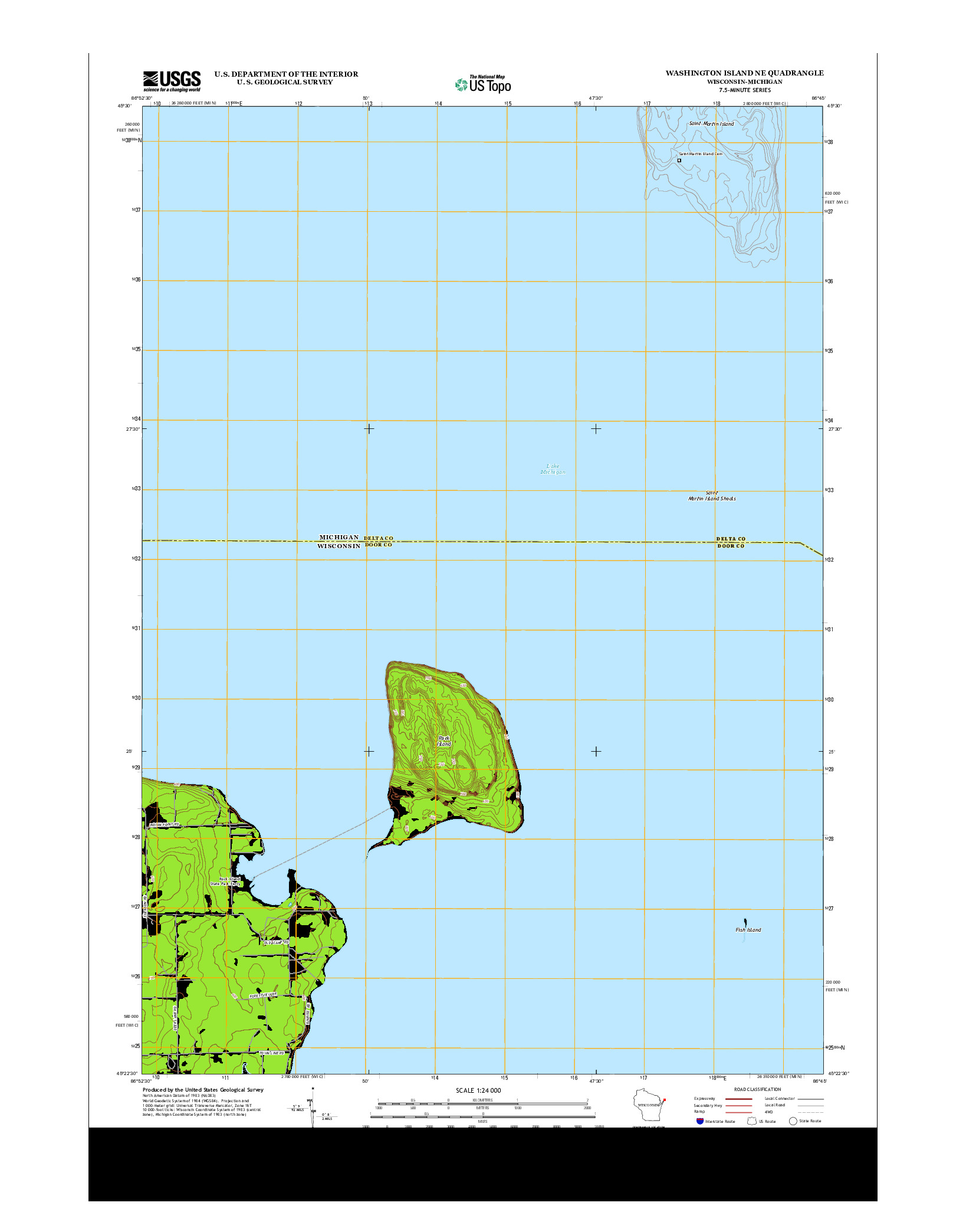 USGS US TOPO 7.5-MINUTE MAP FOR WASHINGTON ISLAND NE, WI-MI 2013