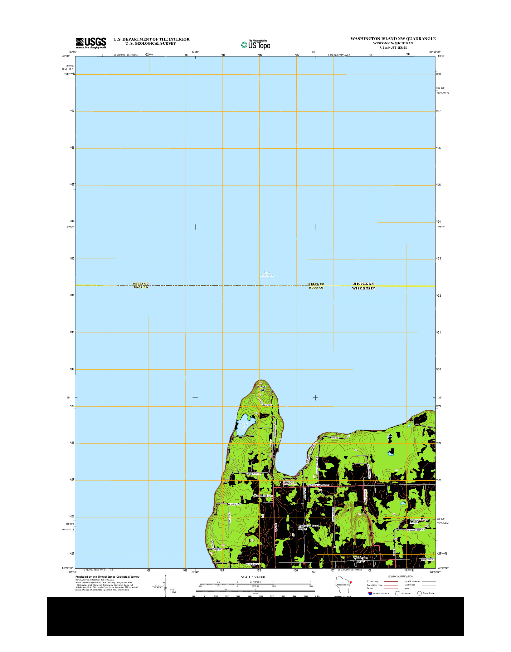 USGS US TOPO 7.5-MINUTE MAP FOR WASHINGTON ISLAND NW, WI-MI 2013