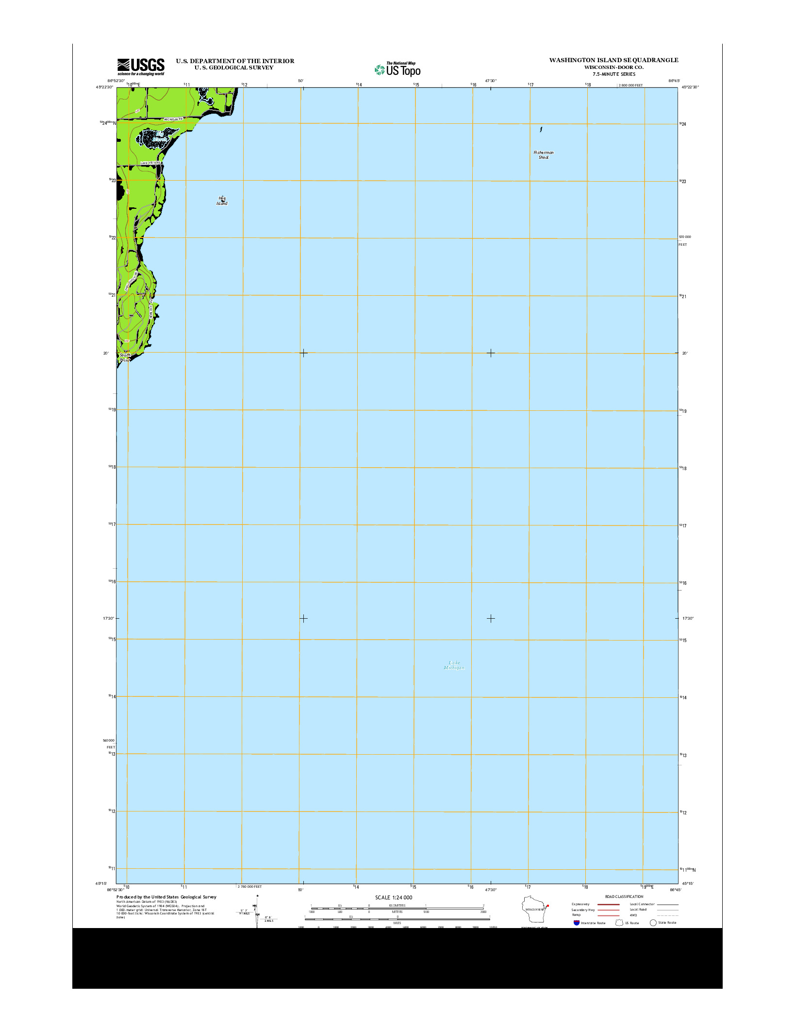 USGS US TOPO 7.5-MINUTE MAP FOR WASHINGTON ISLAND SE, WI 2013