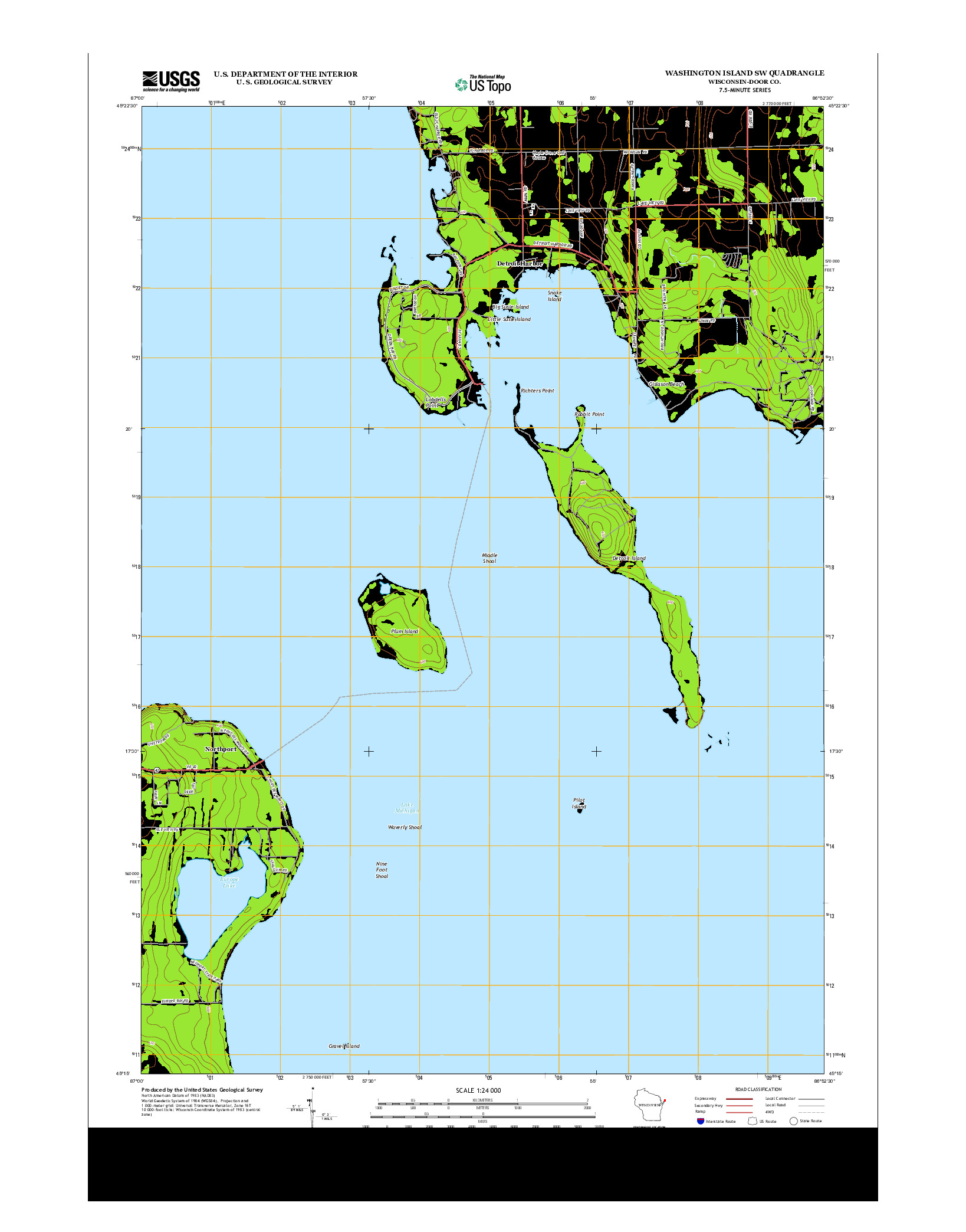 USGS US TOPO 7.5-MINUTE MAP FOR WASHINGTON ISLAND SW, WI 2013