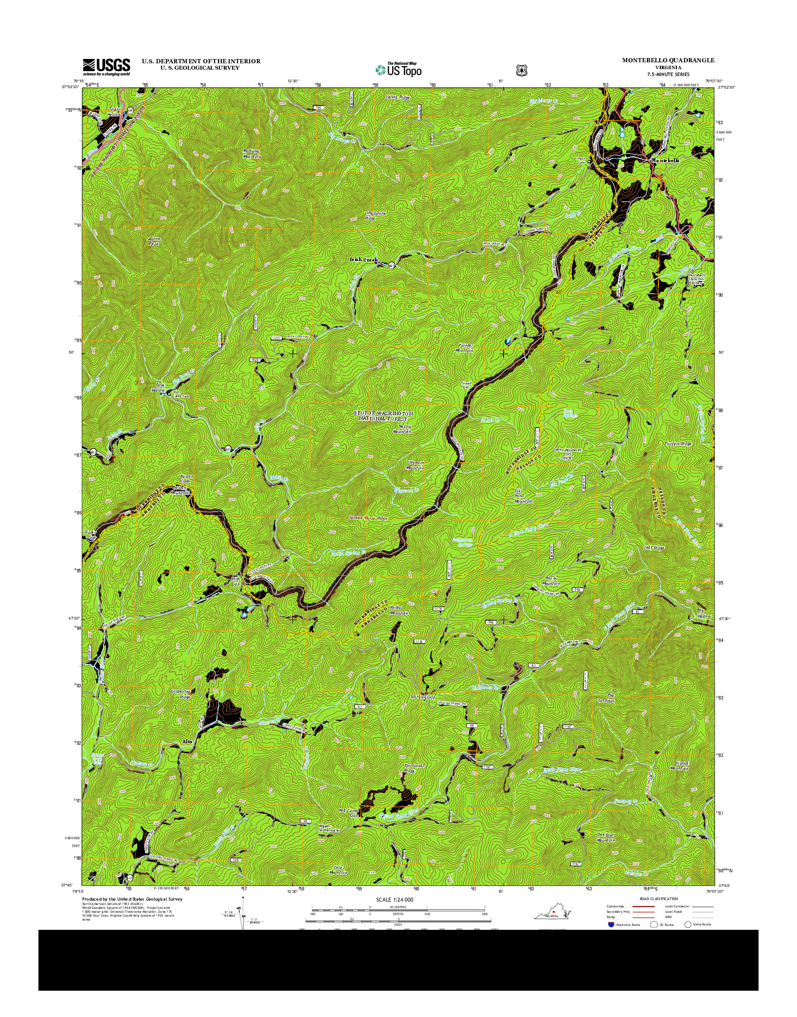 USGS US TOPO 7.5-MINUTE MAP FOR MONTEBELLO, VA 2013
