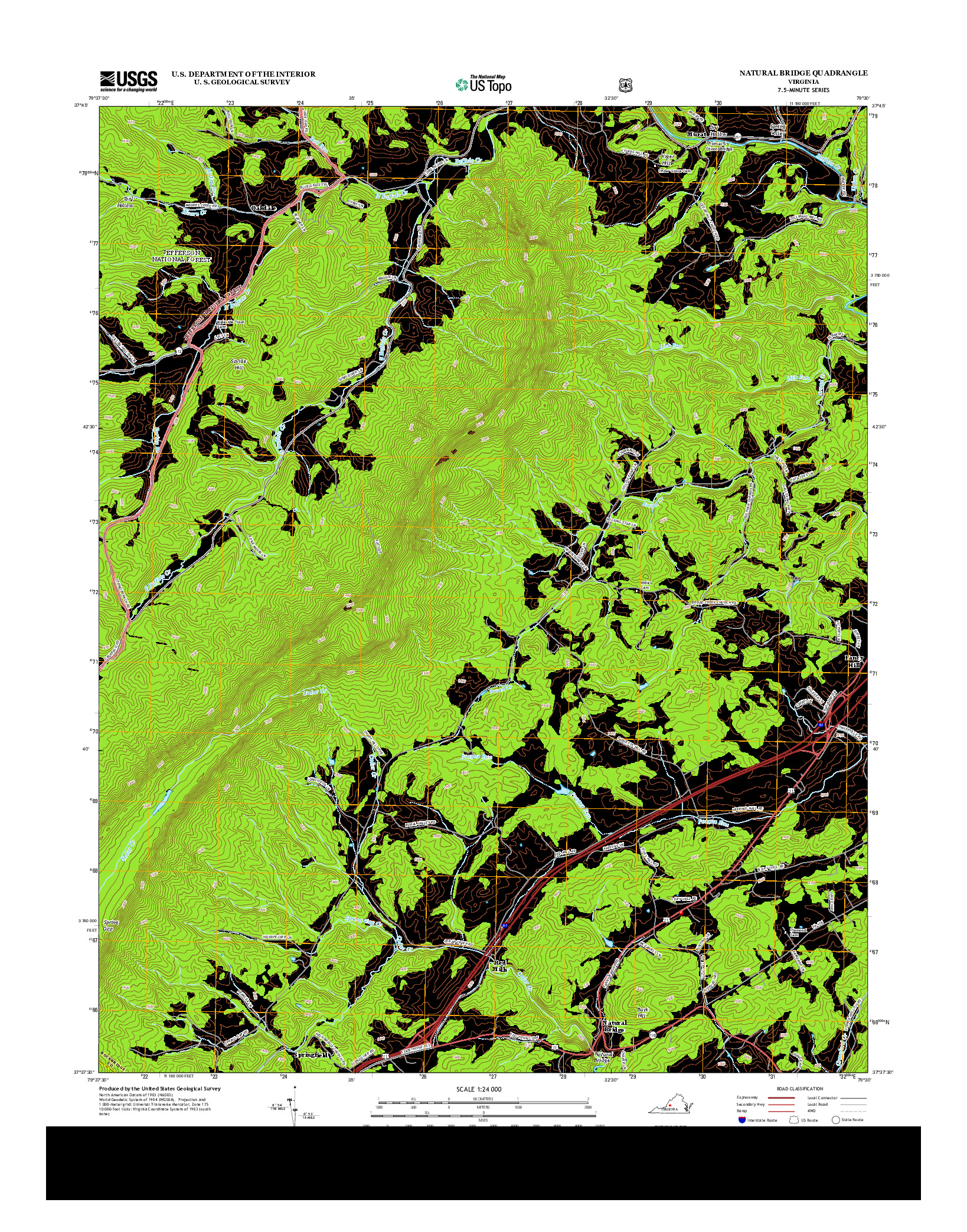 USGS US TOPO 7.5-MINUTE MAP FOR NATURAL BRIDGE, VA 2013