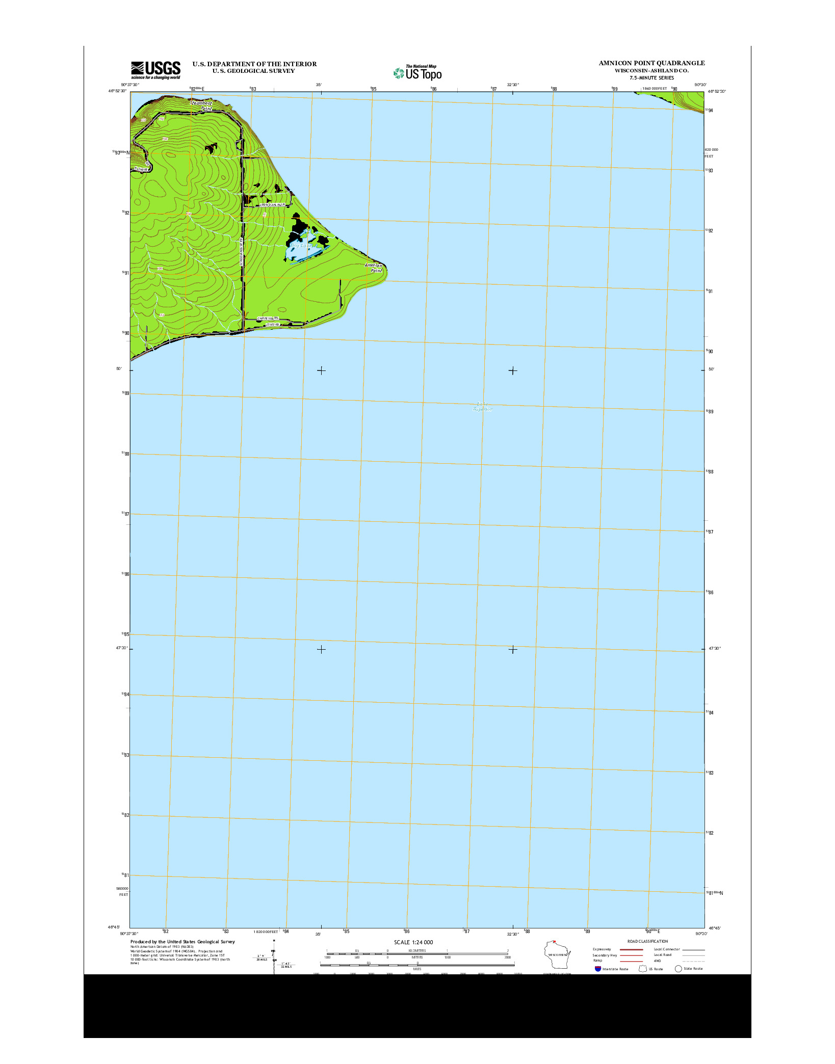 USGS US TOPO 7.5-MINUTE MAP FOR AMNICON POINT, WI 2013