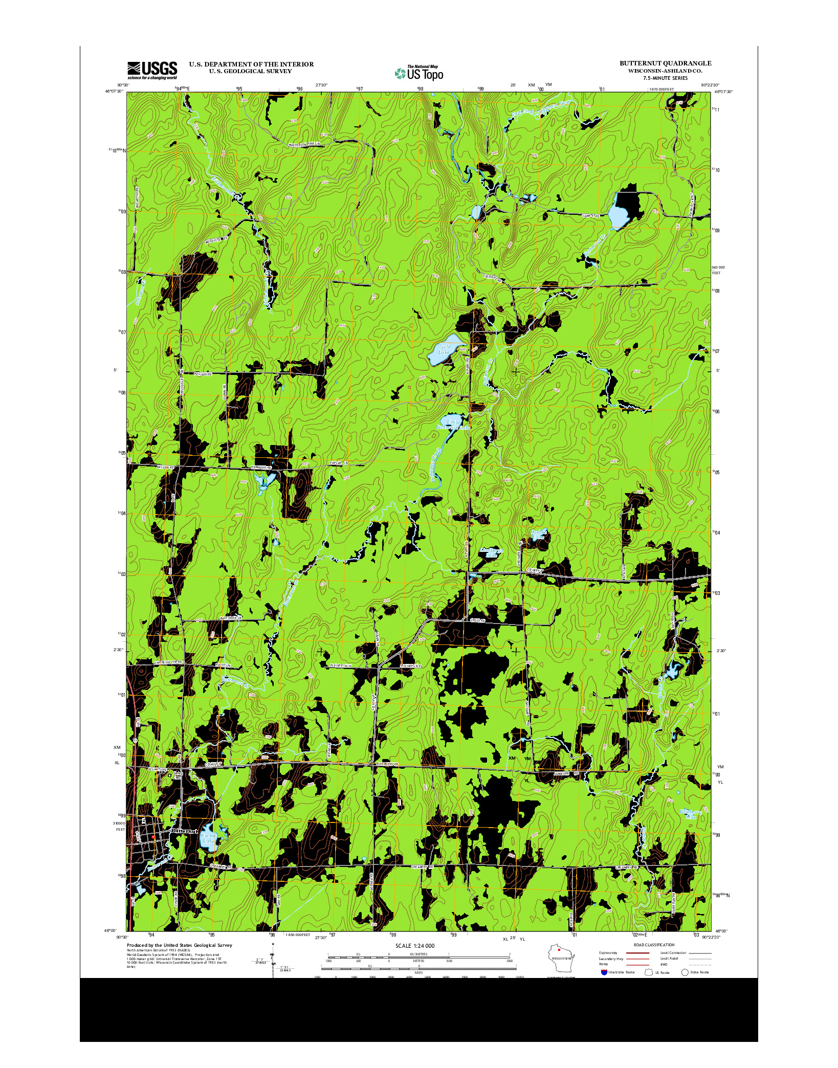 USGS US TOPO 7.5-MINUTE MAP FOR BUTTERNUT, WI 2013