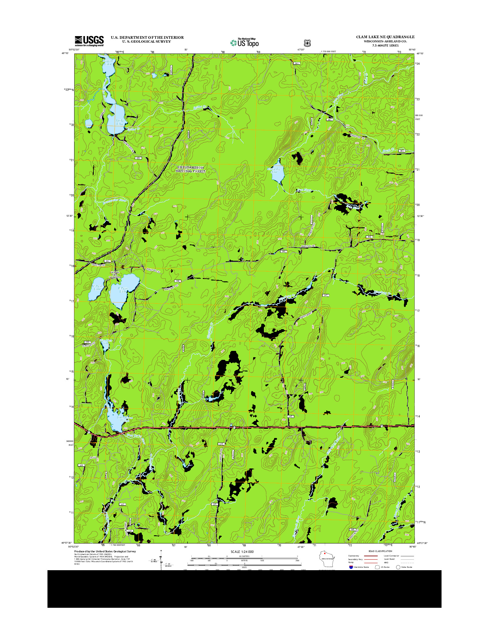 USGS US TOPO 7.5-MINUTE MAP FOR CLAM LAKE NE, WI 2013