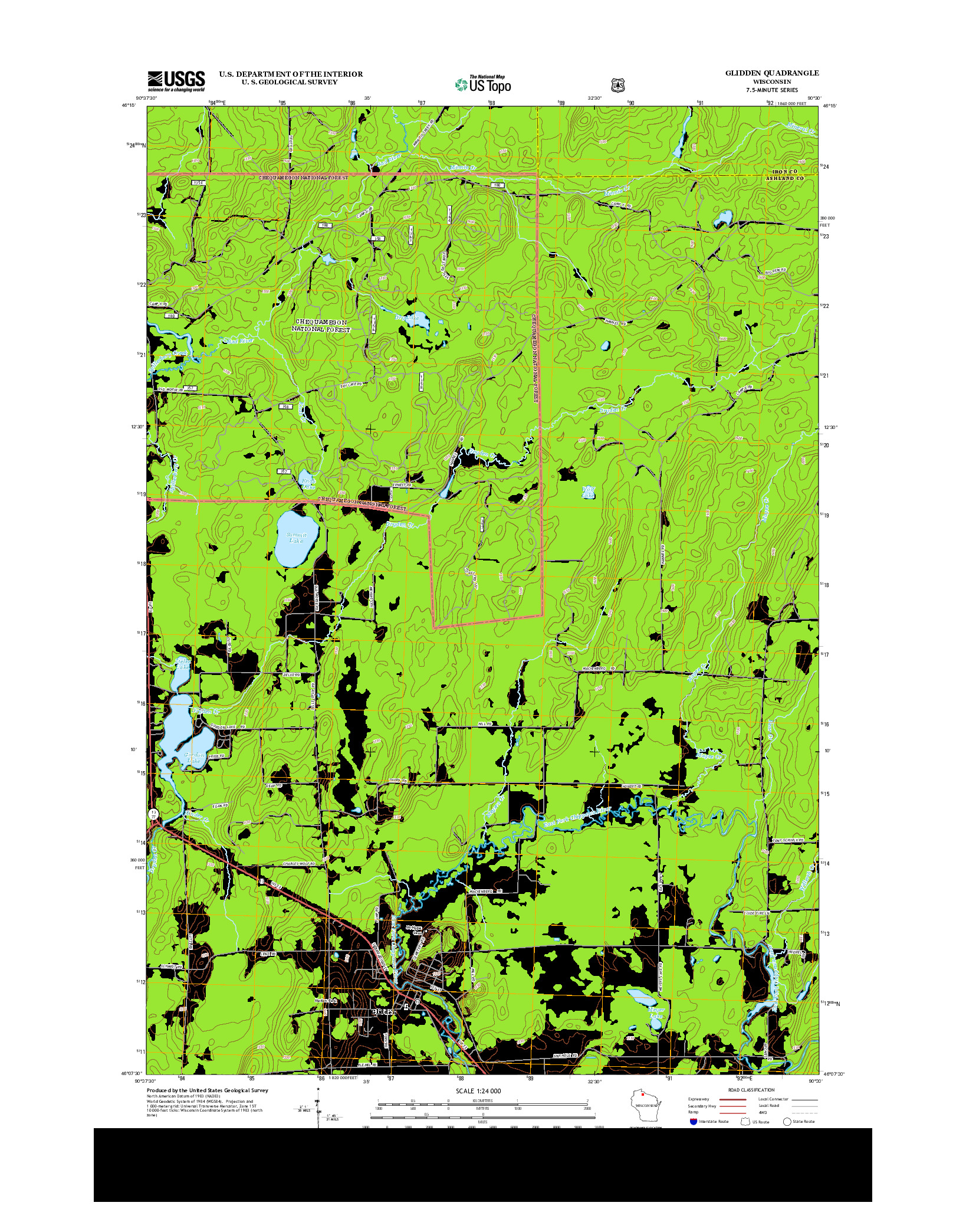 USGS US TOPO 7.5-MINUTE MAP FOR GLIDDEN, WI 2013