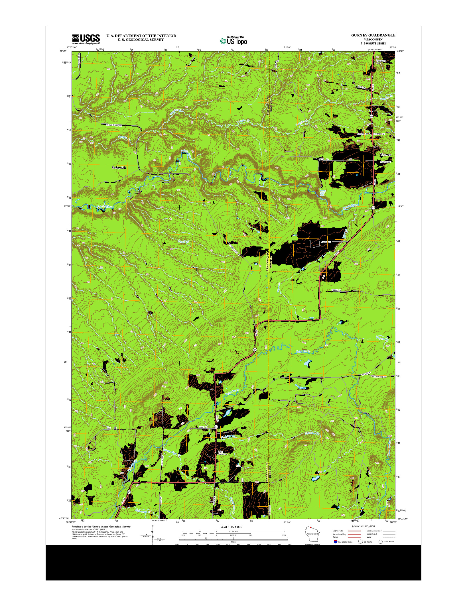 USGS US TOPO 7.5-MINUTE MAP FOR GURNEY, WI 2013
