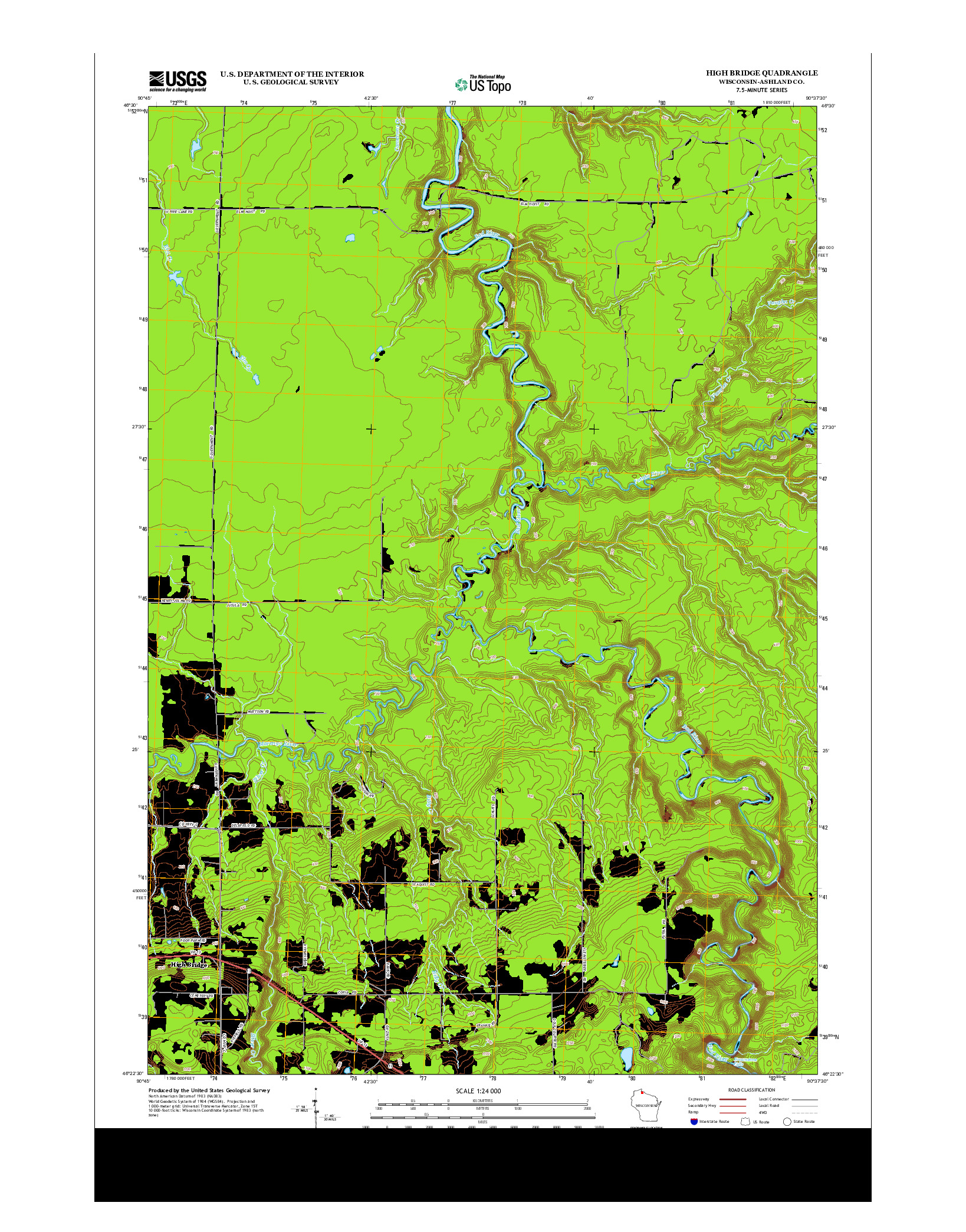 USGS US TOPO 7.5-MINUTE MAP FOR HIGH BRIDGE, WI 2013