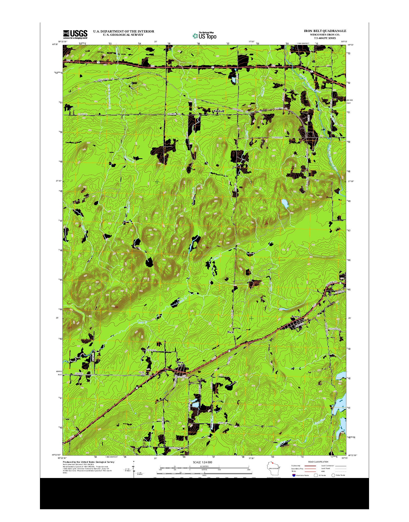 USGS US TOPO 7.5-MINUTE MAP FOR IRON BELT, WI 2013