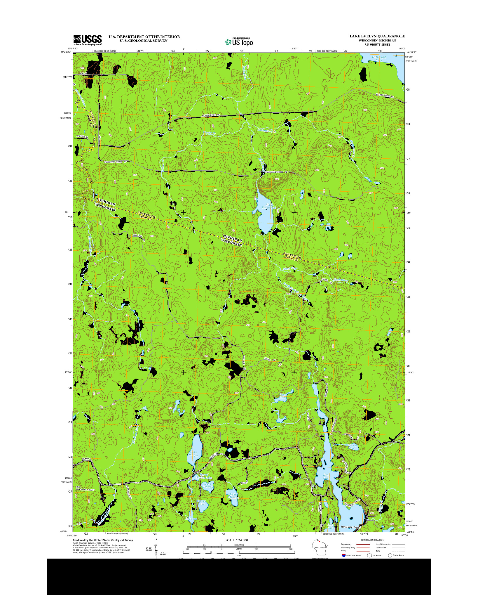 USGS US TOPO 7.5-MINUTE MAP FOR LAKE EVELYN, WI-MI 2013