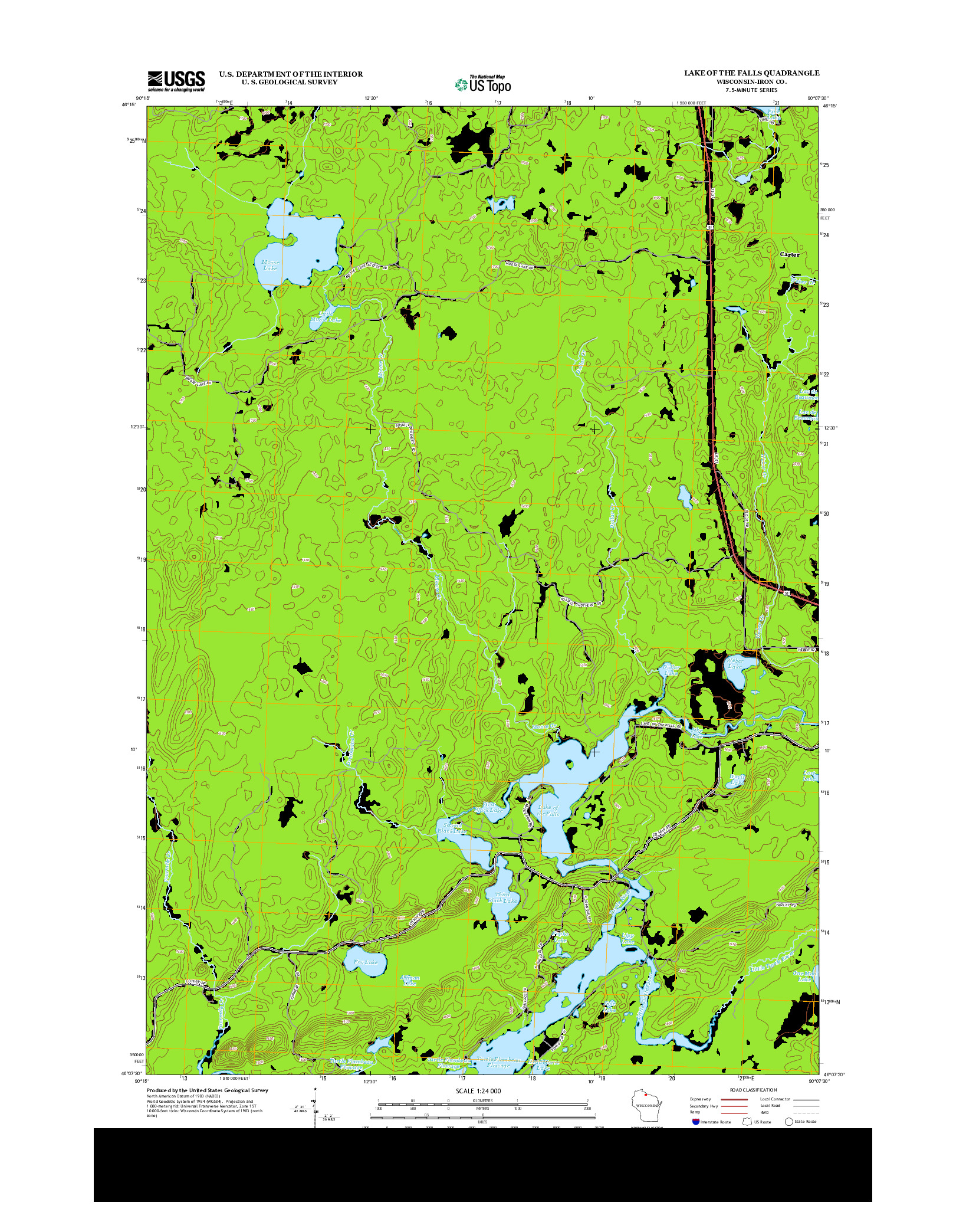 USGS US TOPO 7.5-MINUTE MAP FOR LAKE OF THE FALLS, WI 2013