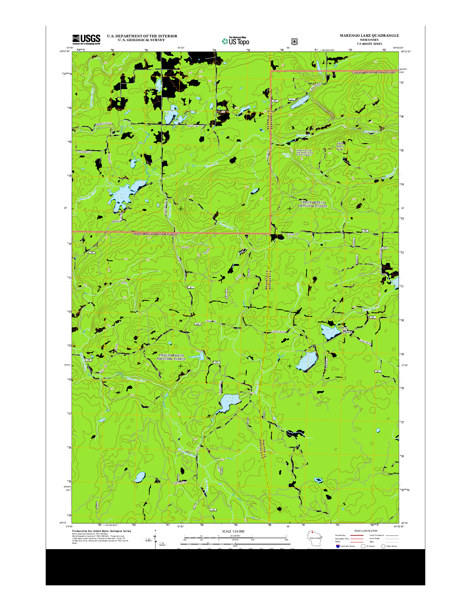 USGS US TOPO 7.5-MINUTE MAP FOR MARENGO LAKE, WI 2013