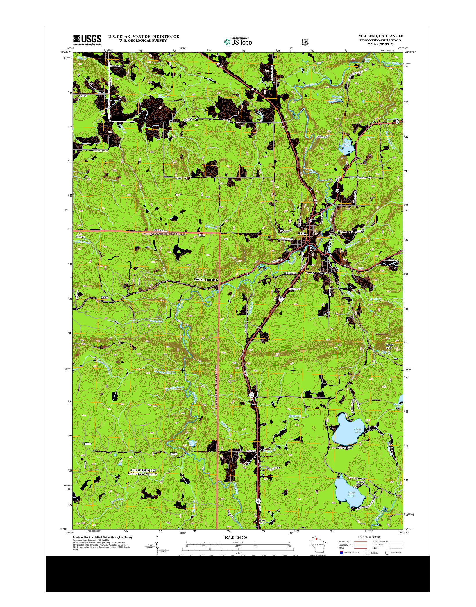 USGS US TOPO 7.5-MINUTE MAP FOR MELLEN, WI 2013