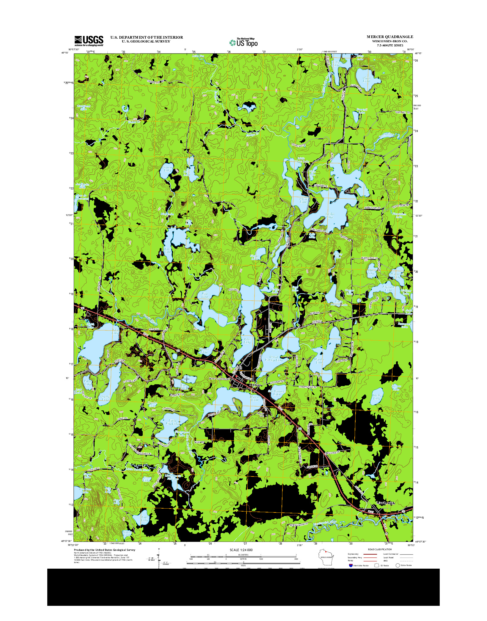 USGS US TOPO 7.5-MINUTE MAP FOR MERCER, WI 2013