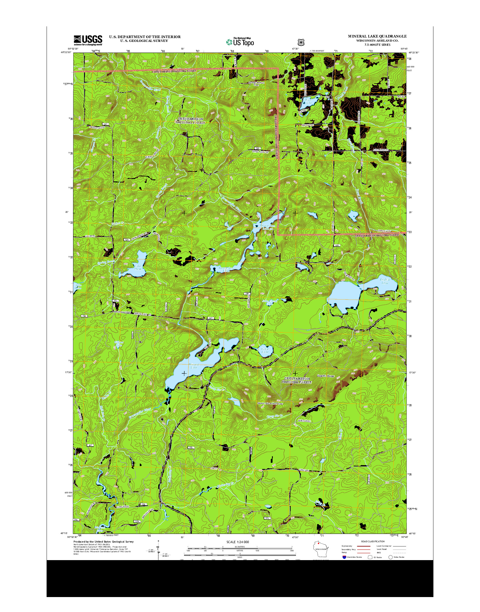 USGS US TOPO 7.5-MINUTE MAP FOR MINERAL LAKE, WI 2013