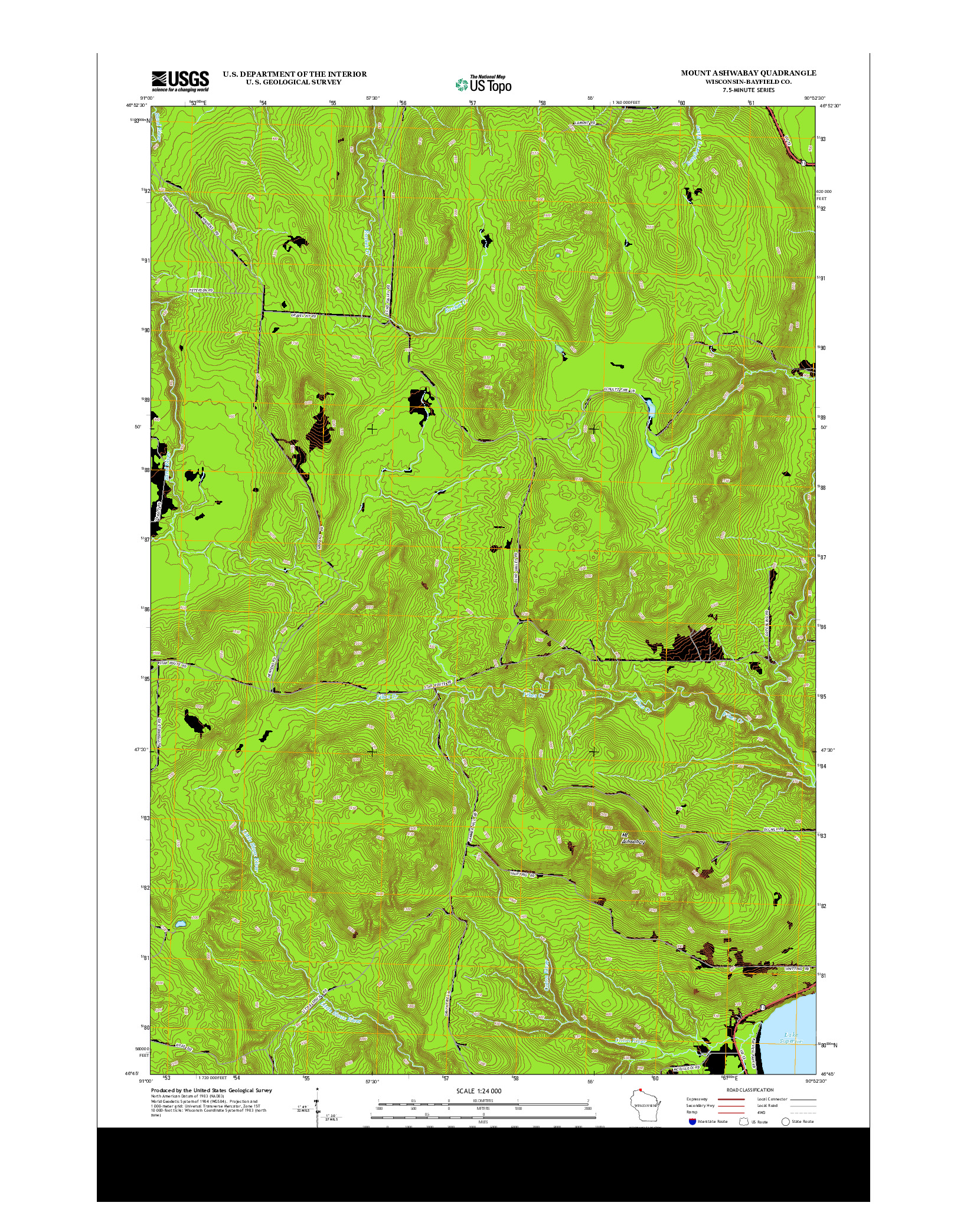 USGS US TOPO 7.5-MINUTE MAP FOR MOUNT ASHWABAY, WI 2013