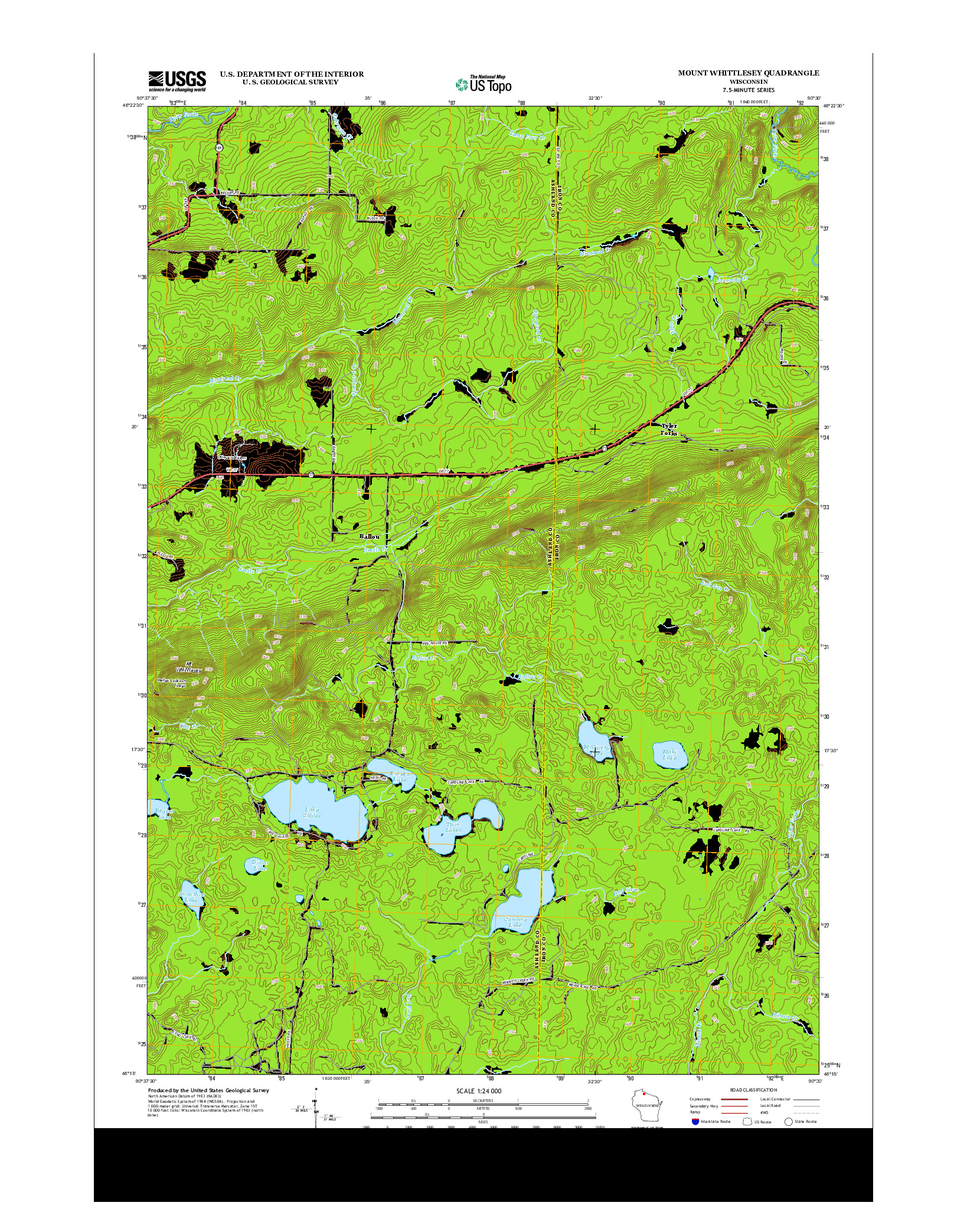 USGS US TOPO 7.5-MINUTE MAP FOR MOUNT WHITTLESEY, WI 2013