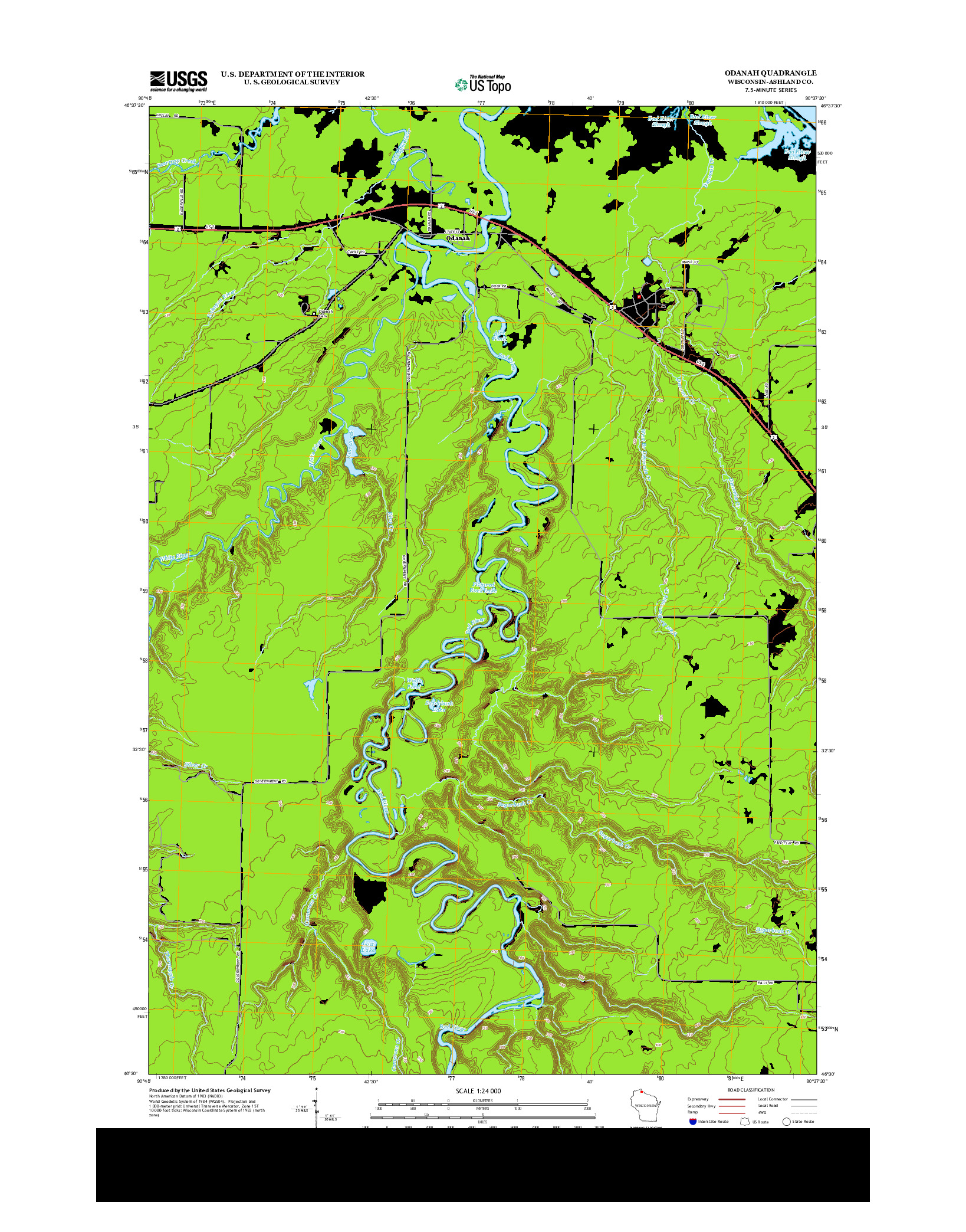 USGS US TOPO 7.5-MINUTE MAP FOR ODANAH, WI 2013