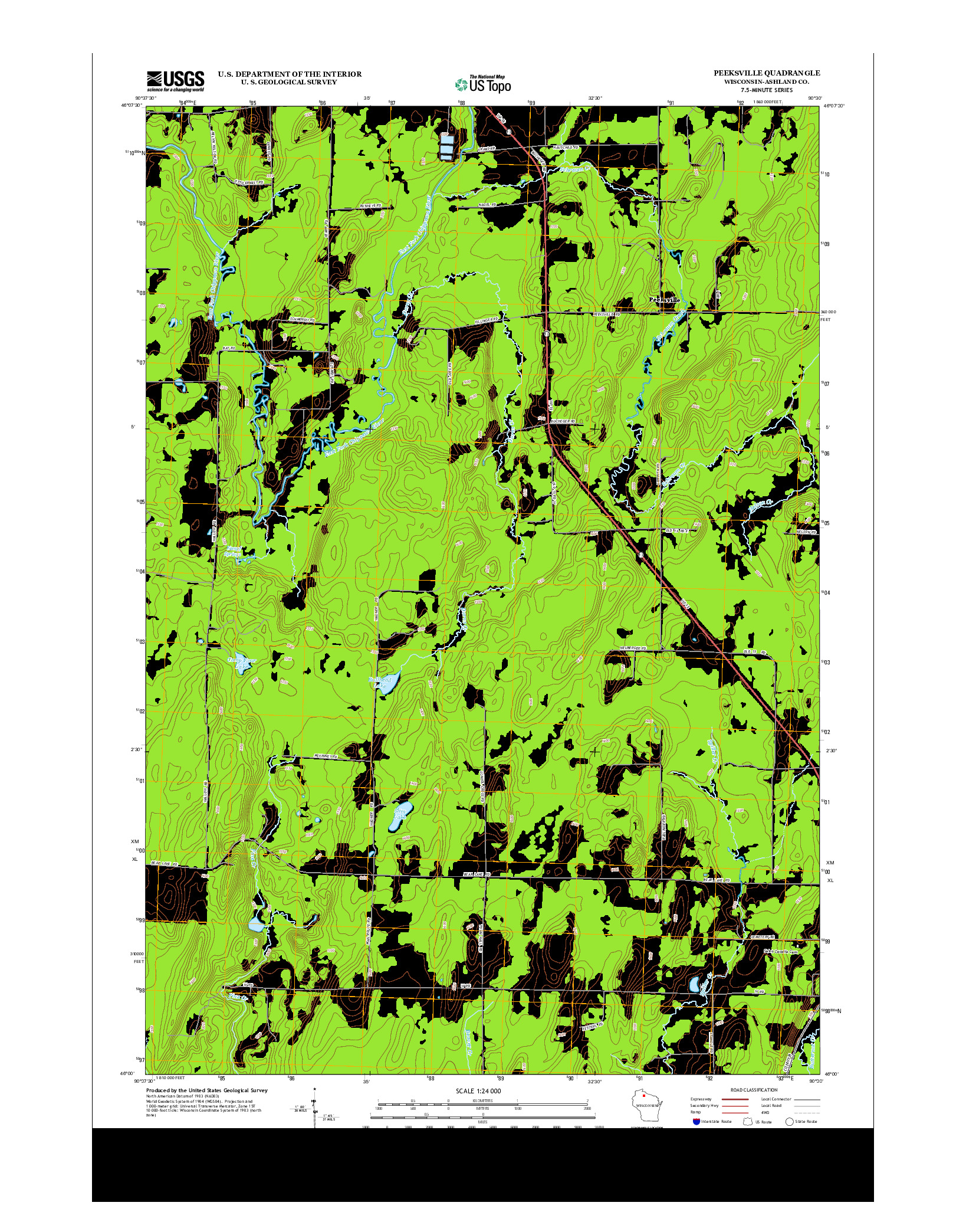 USGS US TOPO 7.5-MINUTE MAP FOR PEEKSVILLE, WI 2013