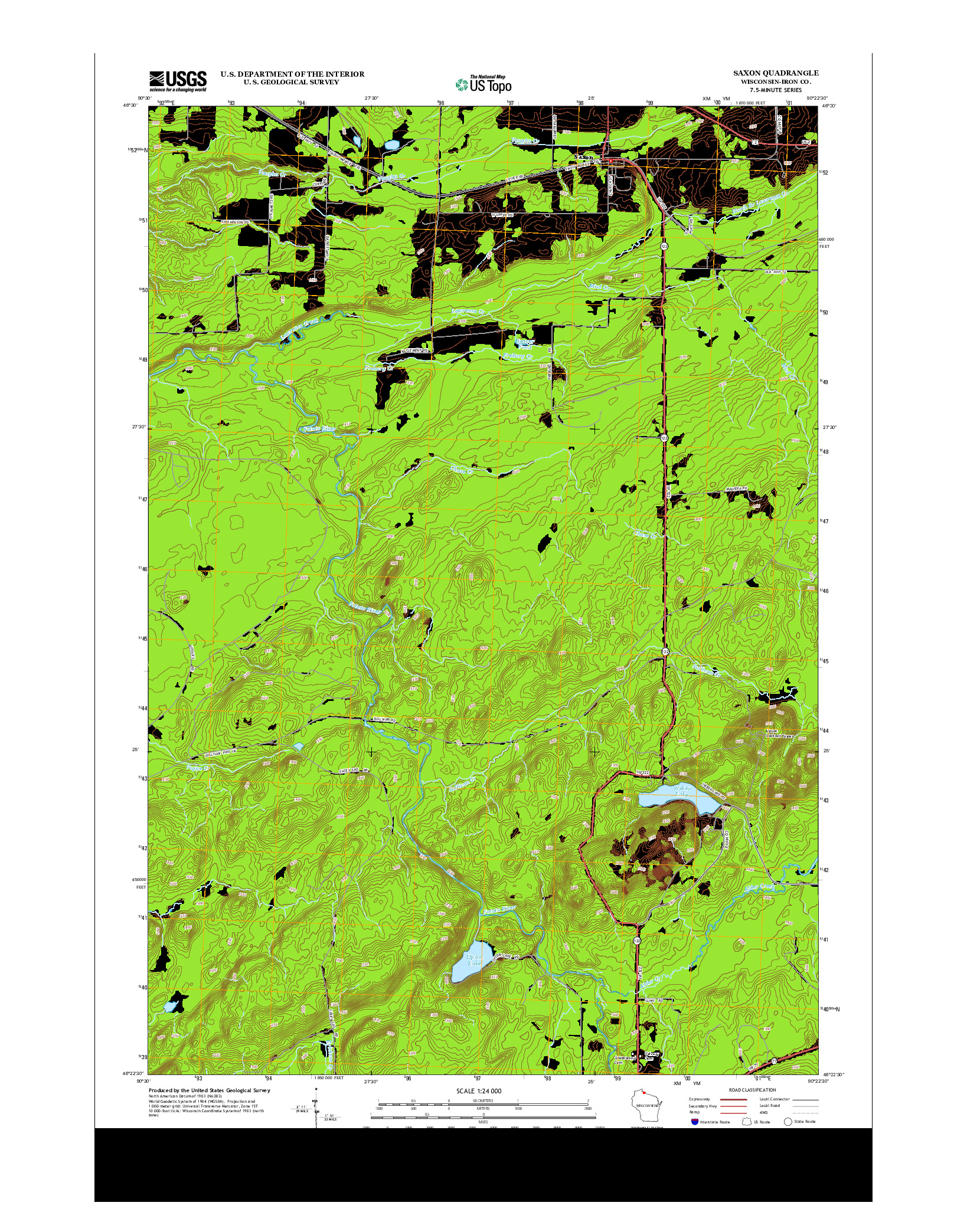 USGS US TOPO 7.5-MINUTE MAP FOR SAXON, WI 2013