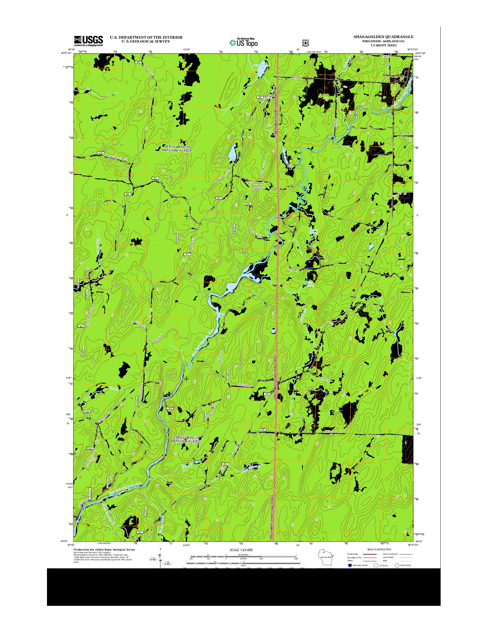 USGS US TOPO 7.5-MINUTE MAP FOR SHANAGOLDEN, WI 2013
