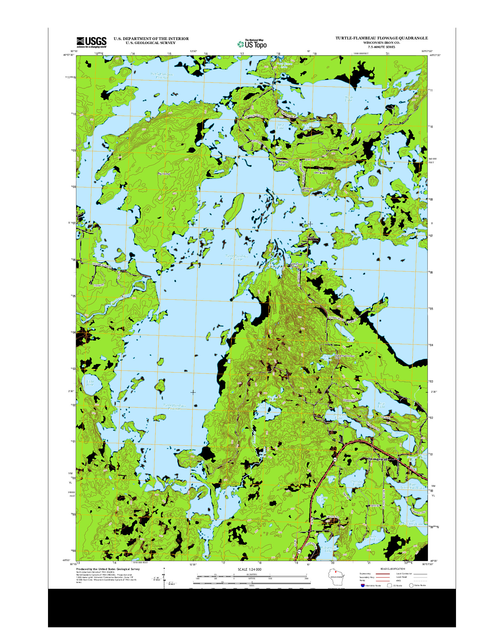 USGS US TOPO 7.5-MINUTE MAP FOR TURTLE-FLAMBEAU FLOWAGE, WI 2013