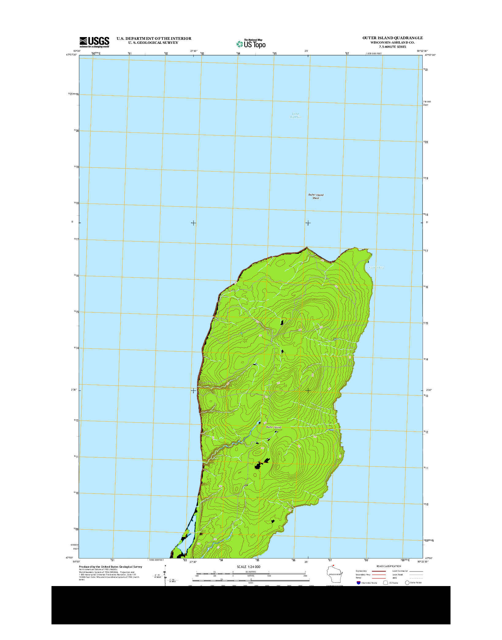 USGS US TOPO 7.5-MINUTE MAP FOR OUTER ISLAND, WI 2013