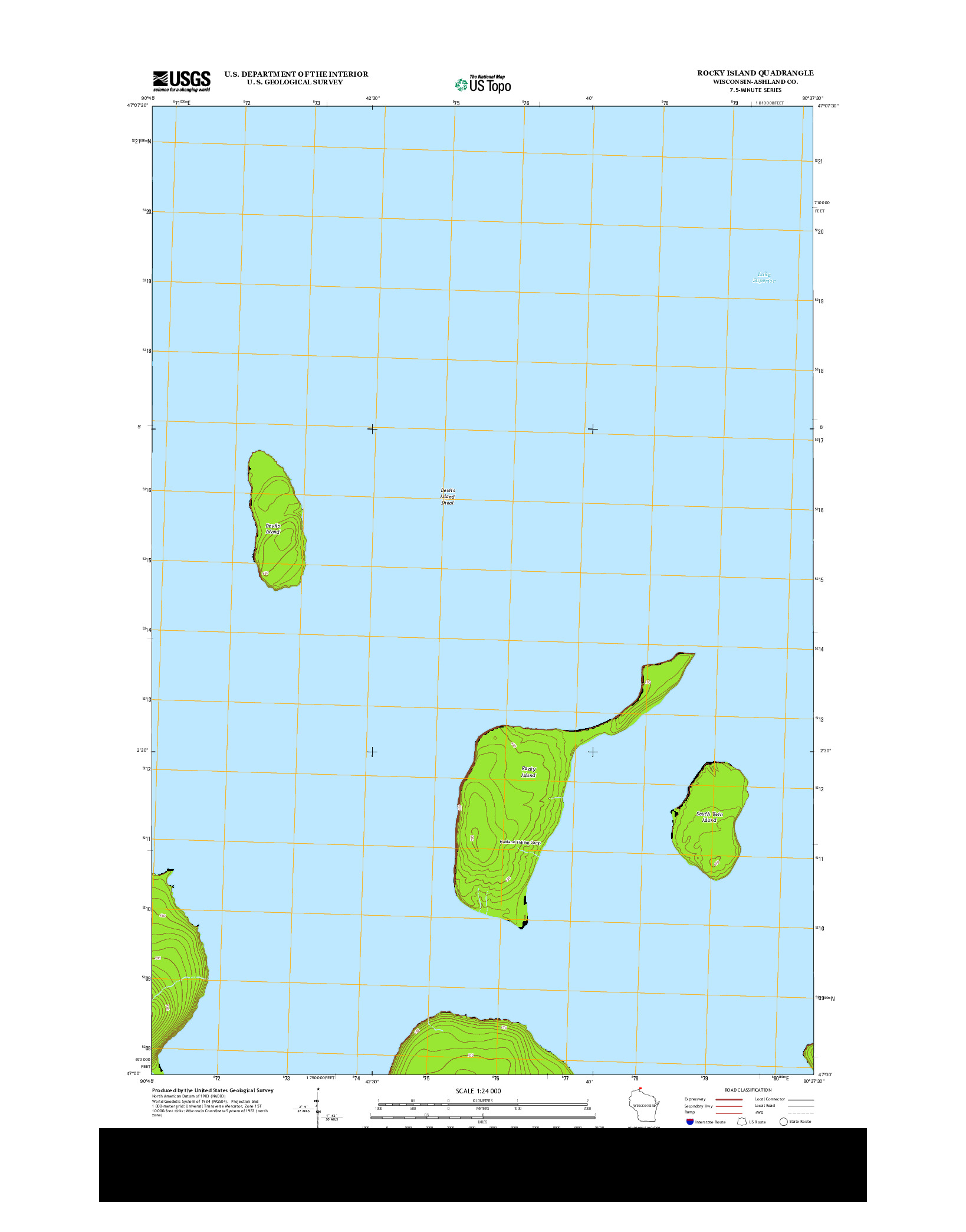 USGS US TOPO 7.5-MINUTE MAP FOR ROCKY ISLAND, WI 2013