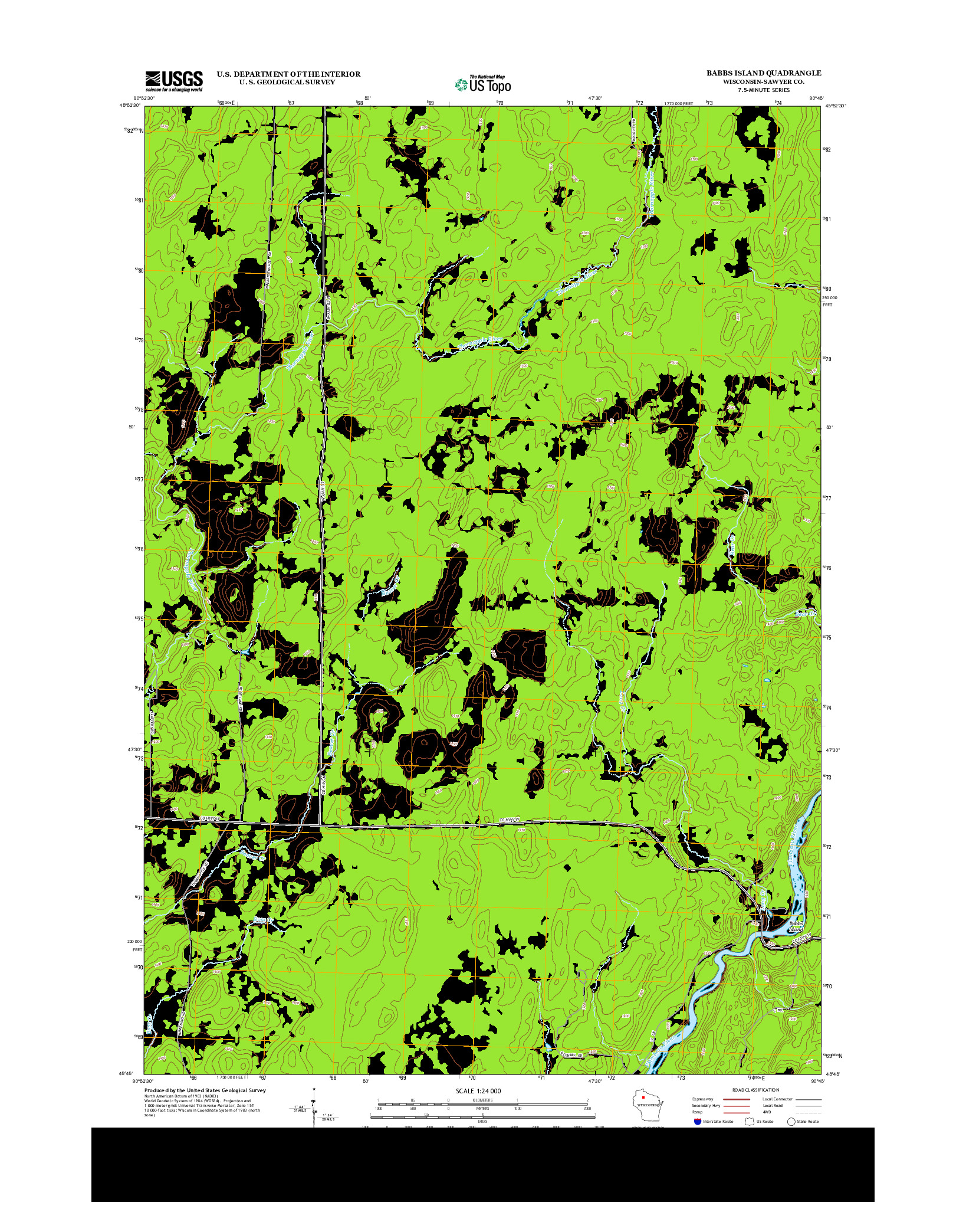 USGS US TOPO 7.5-MINUTE MAP FOR BABBS ISLAND, WI 2013