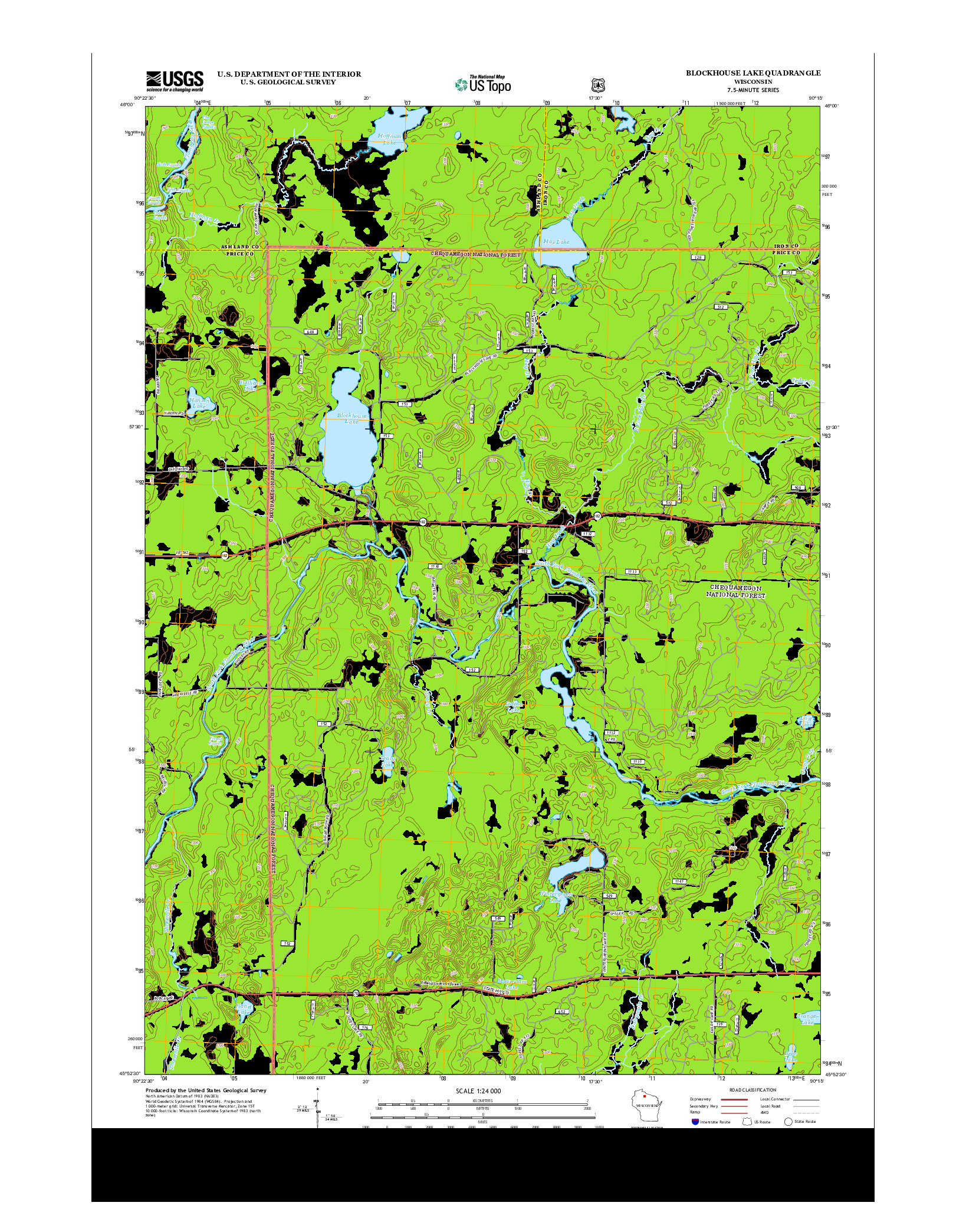 USGS US TOPO 7.5-MINUTE MAP FOR BLOCKHOUSE LAKE, WI 2013