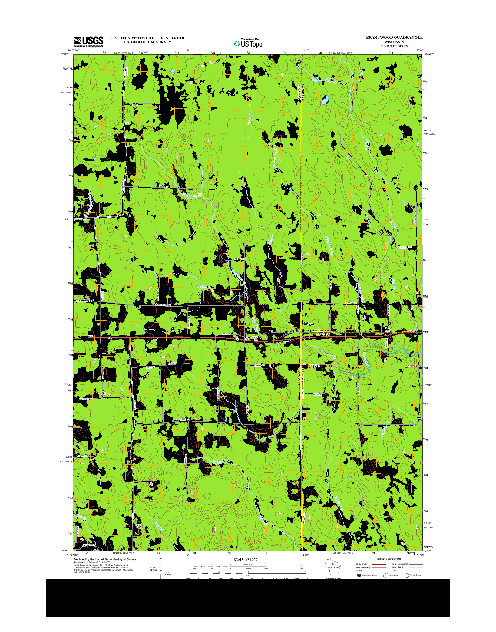 USGS US TOPO 7.5-MINUTE MAP FOR BRANTWOOD, WI 2013