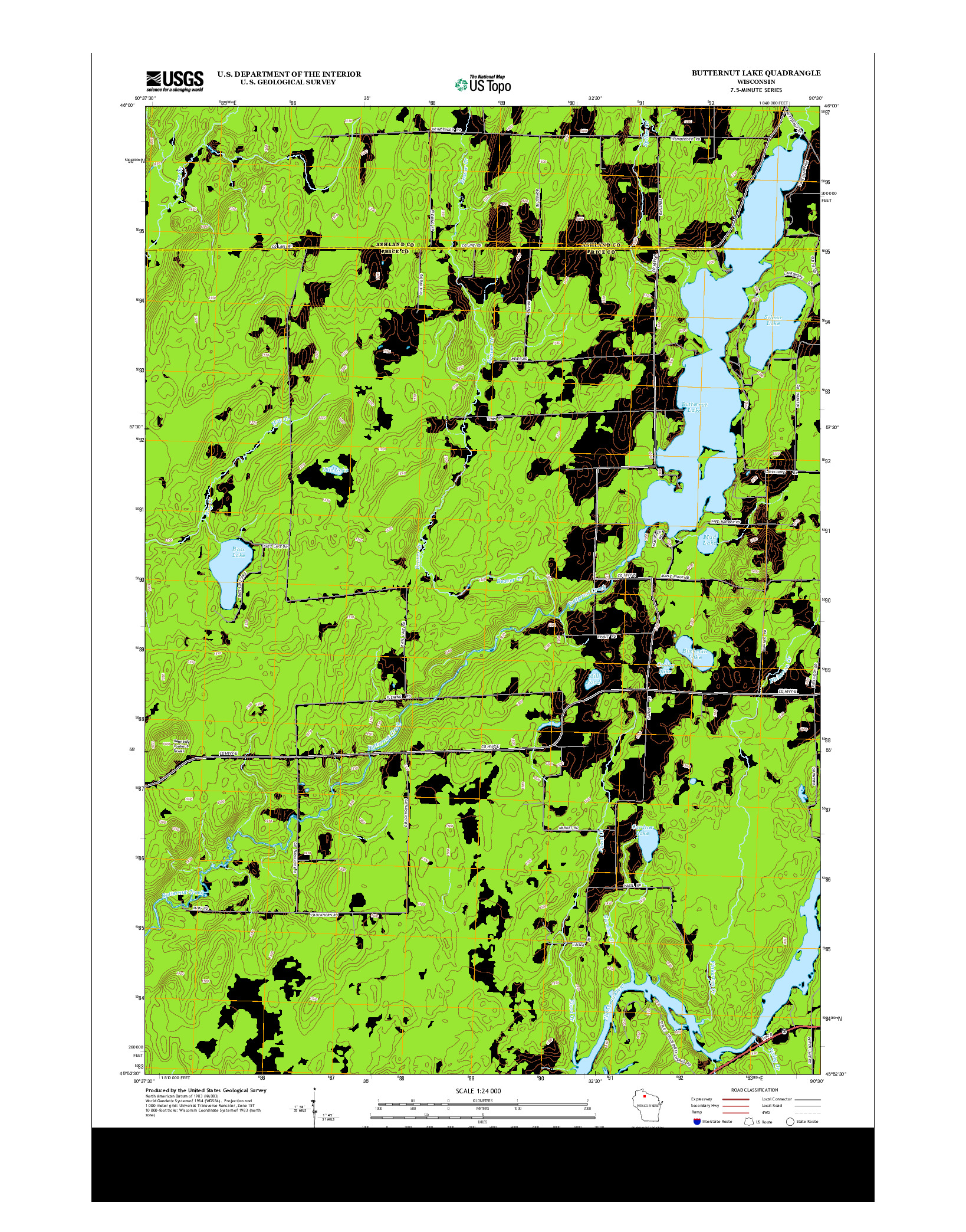 USGS US TOPO 7.5-MINUTE MAP FOR BUTTERNUT LAKE, WI 2013
