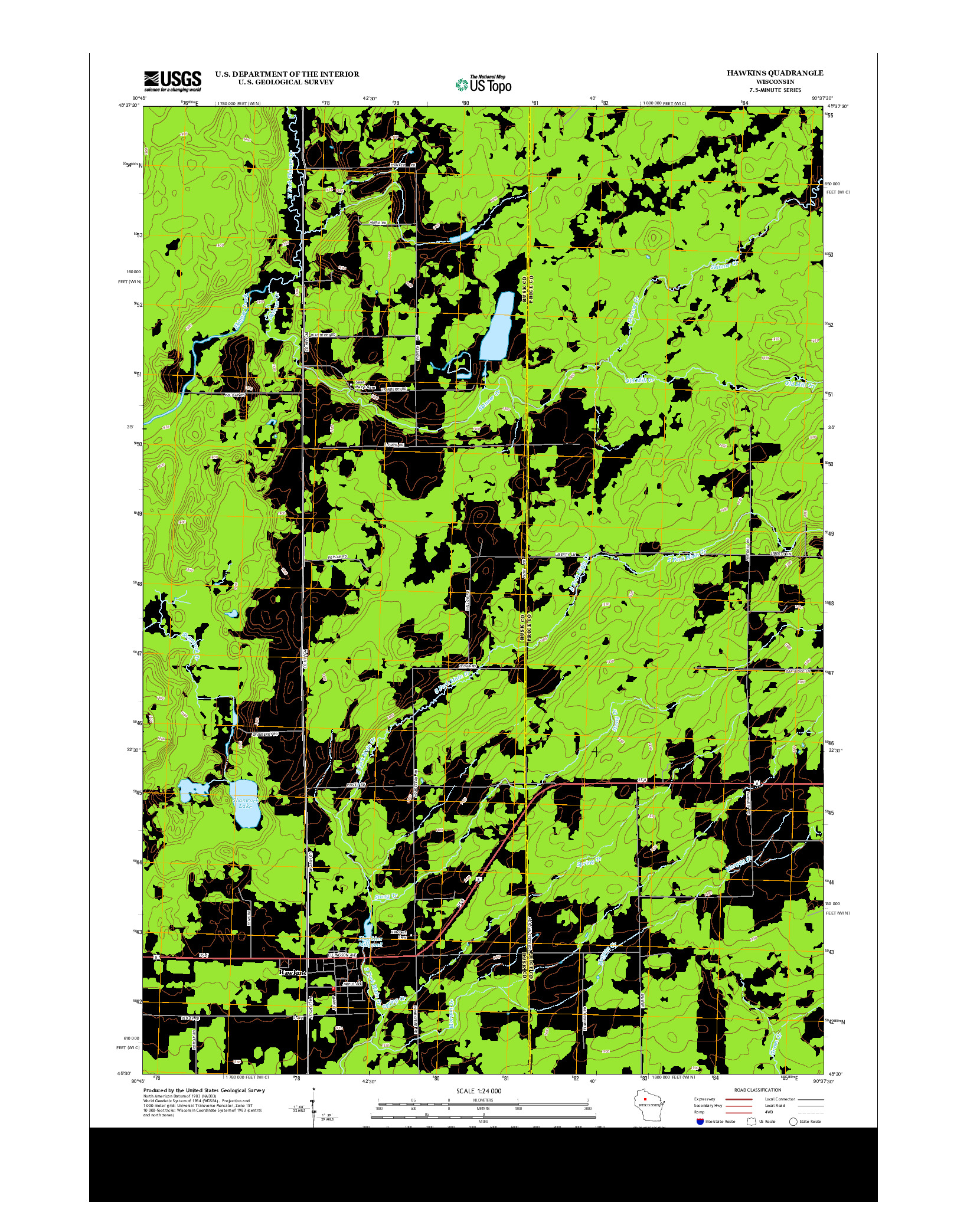 USGS US TOPO 7.5-MINUTE MAP FOR HAWKINS, WI 2013