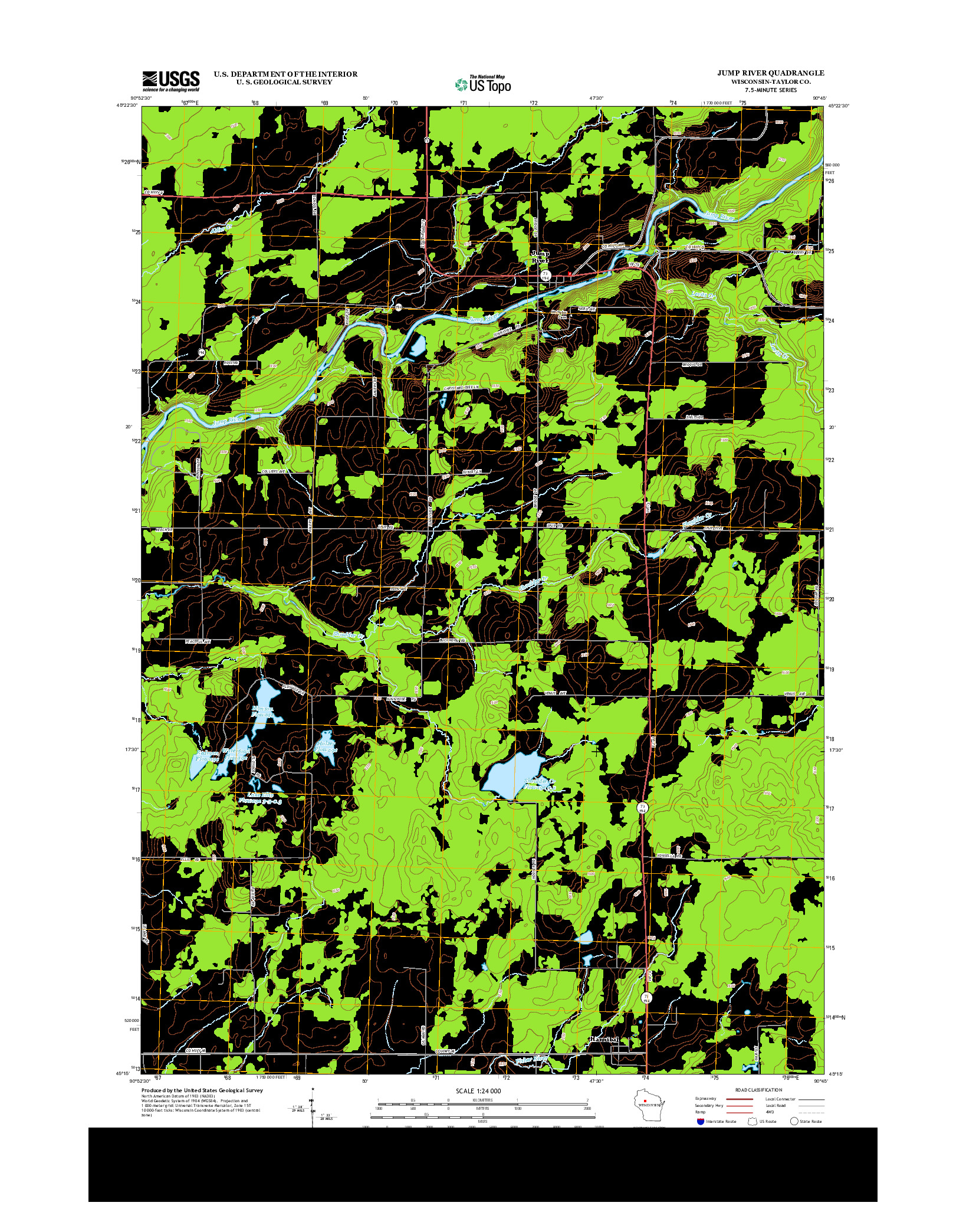 USGS US TOPO 7.5-MINUTE MAP FOR JUMP RIVER, WI 2013