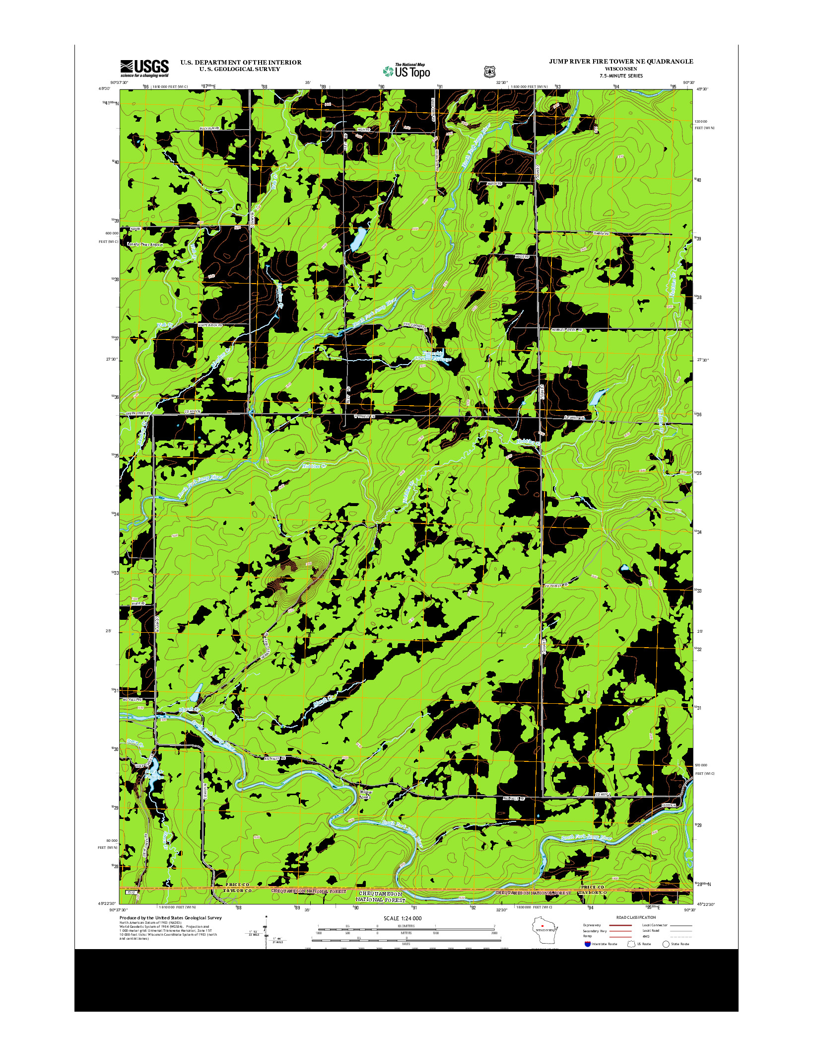 USGS US TOPO 7.5-MINUTE MAP FOR JUMP RIVER FIRE TOWER NE, WI 2013