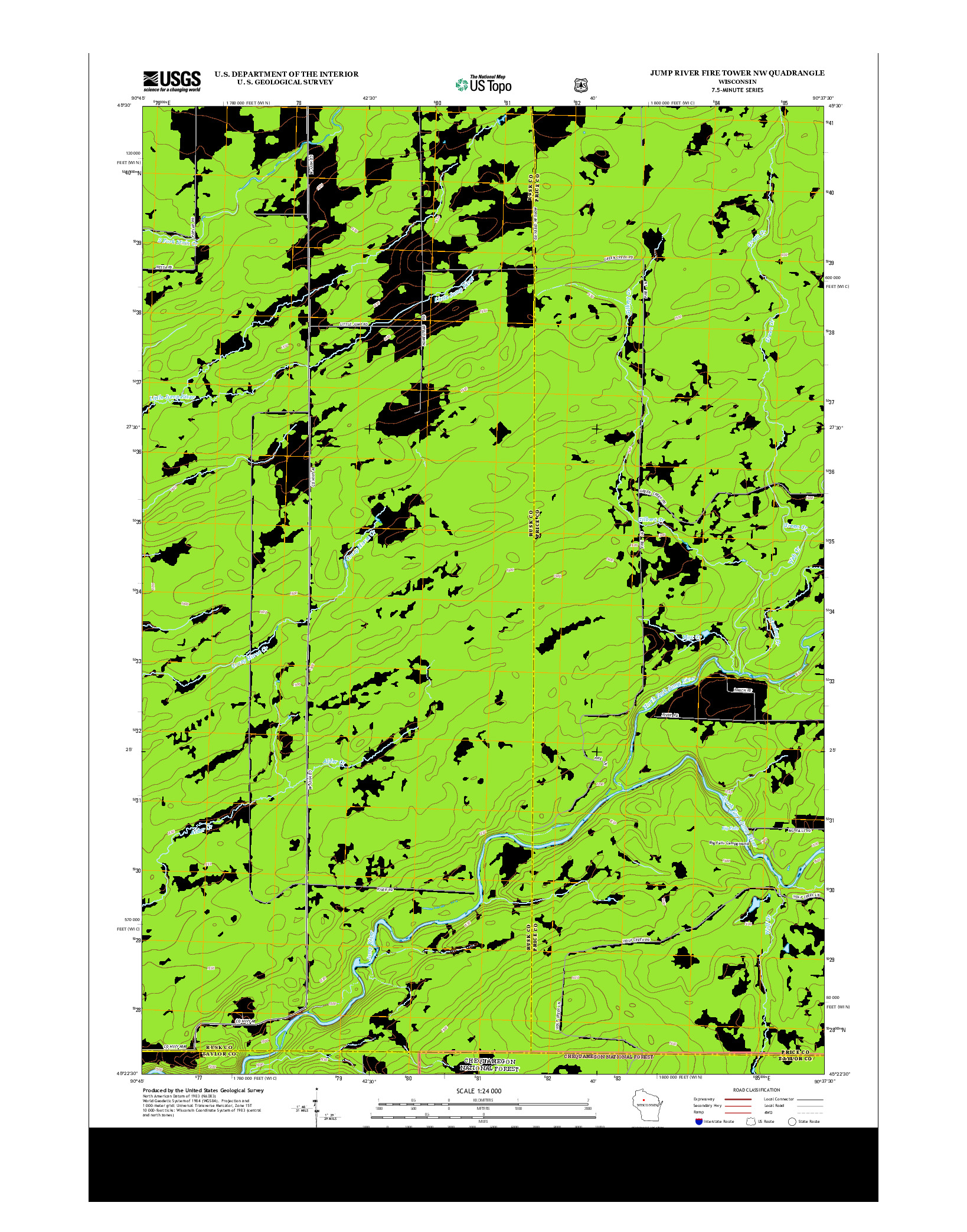 USGS US TOPO 7.5-MINUTE MAP FOR JUMP RIVER FIRE TOWER NW, WI 2013