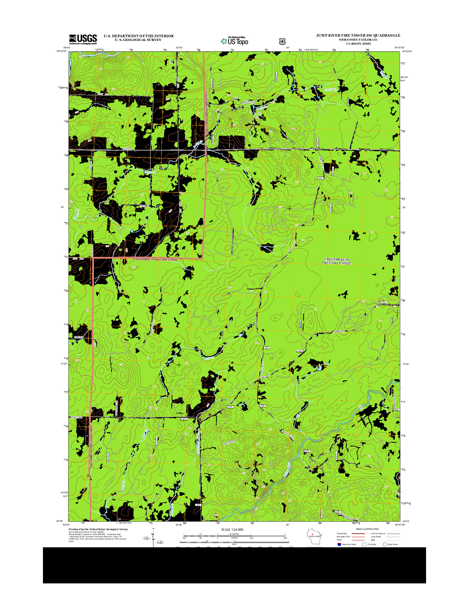 USGS US TOPO 7.5-MINUTE MAP FOR JUMP RIVER FIRE TOWER SW, WI 2013